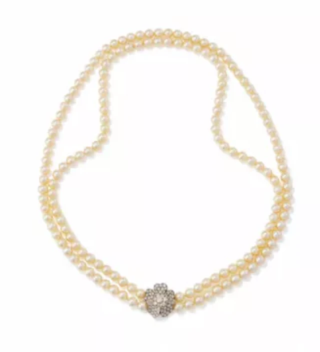 A CULTURED PEARL AND DIAMOND NECKLACE