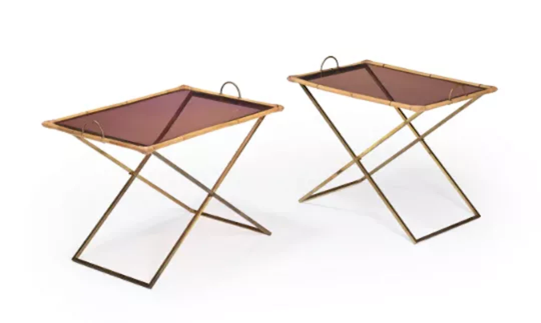 MODERN, TWO X-FRAME BUTLER TABLES, SECOND HALF 20TH CENTURY