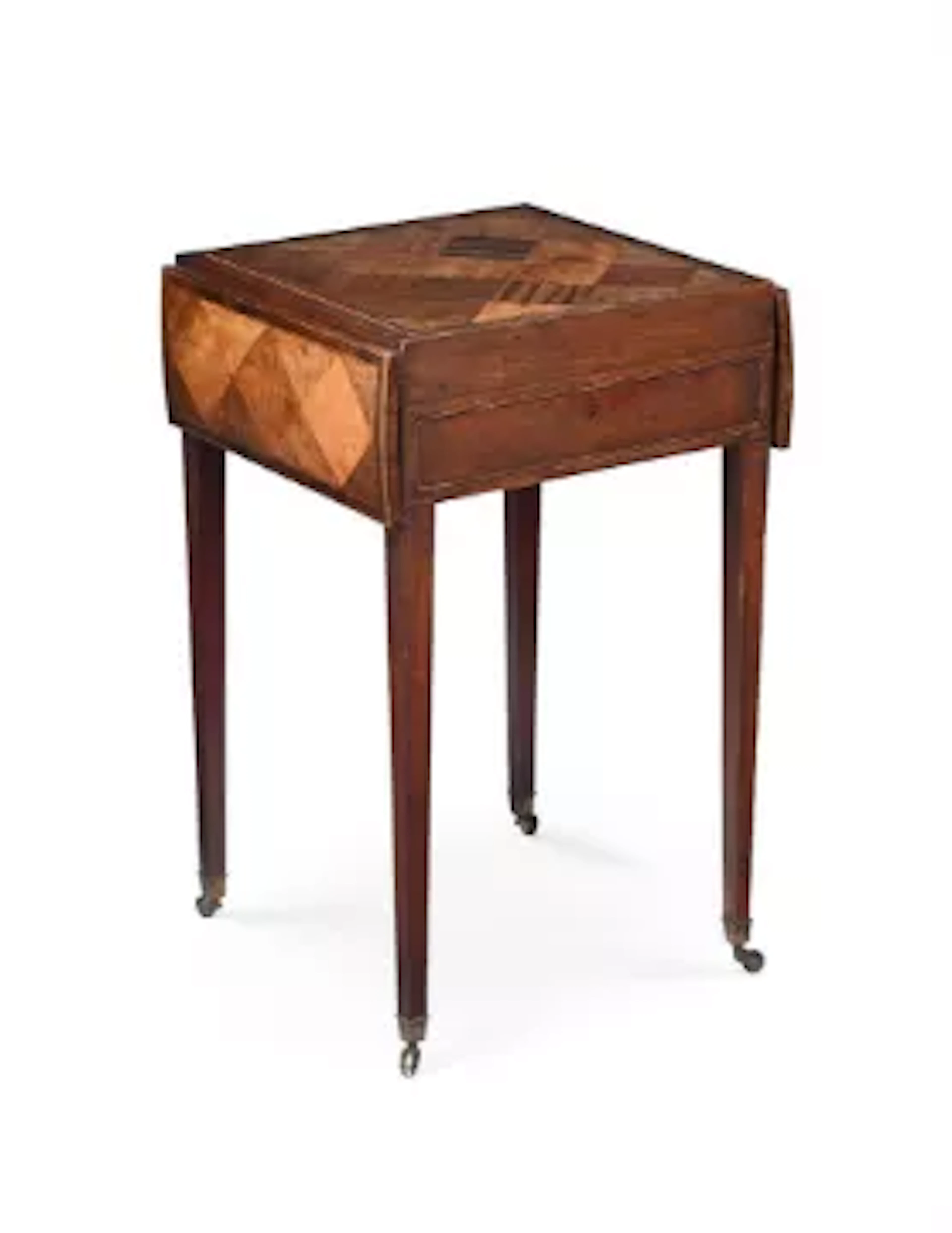 Y A GEORGE III PARQUETRY AND SPECIMEN WOOD PEMBROKE GAMES TABLE, IN