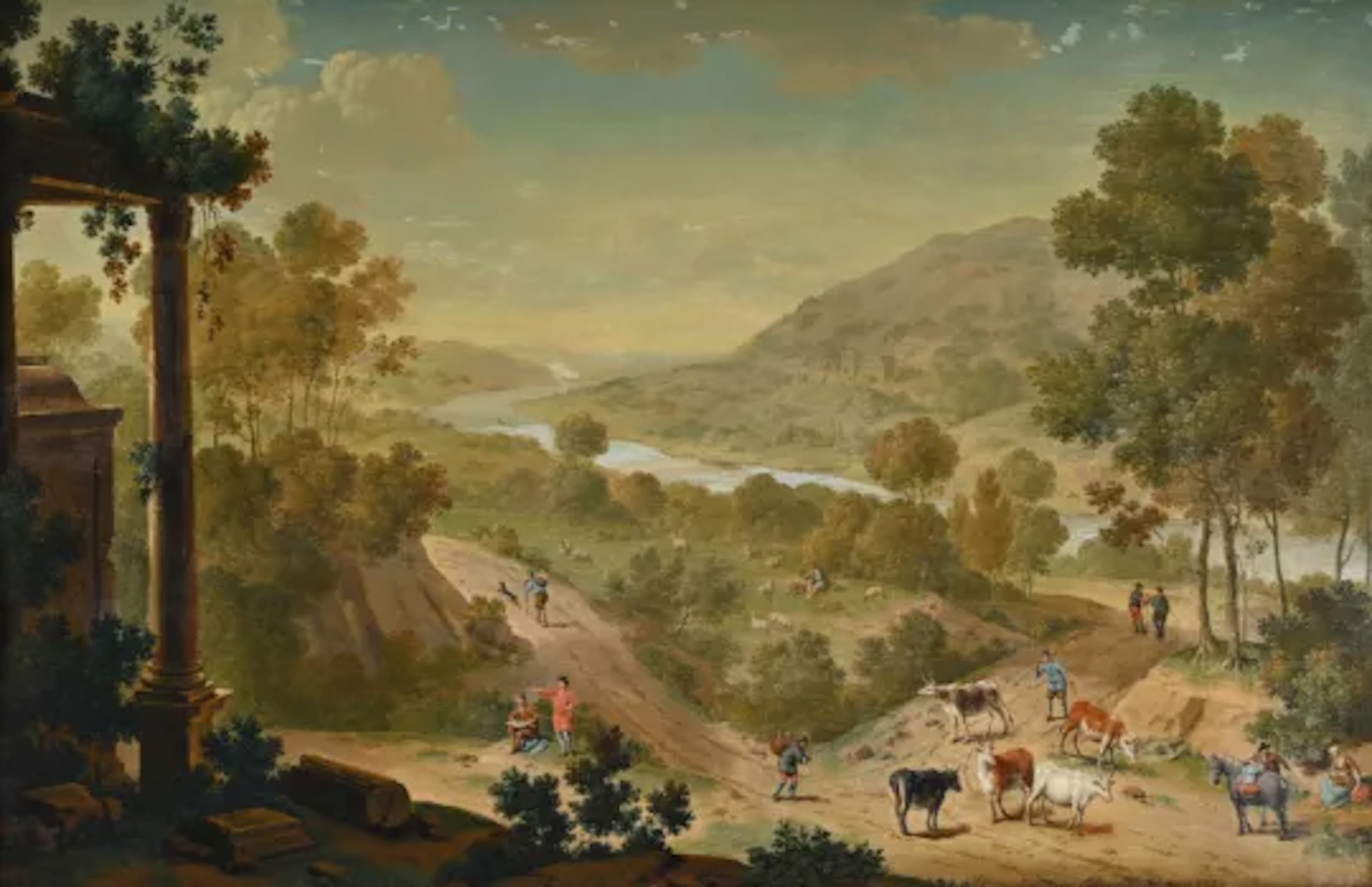 WILLEM VAN MIERIS (DUTCH 1662-1747), A PASTORAL RIVER LANDSCAPE