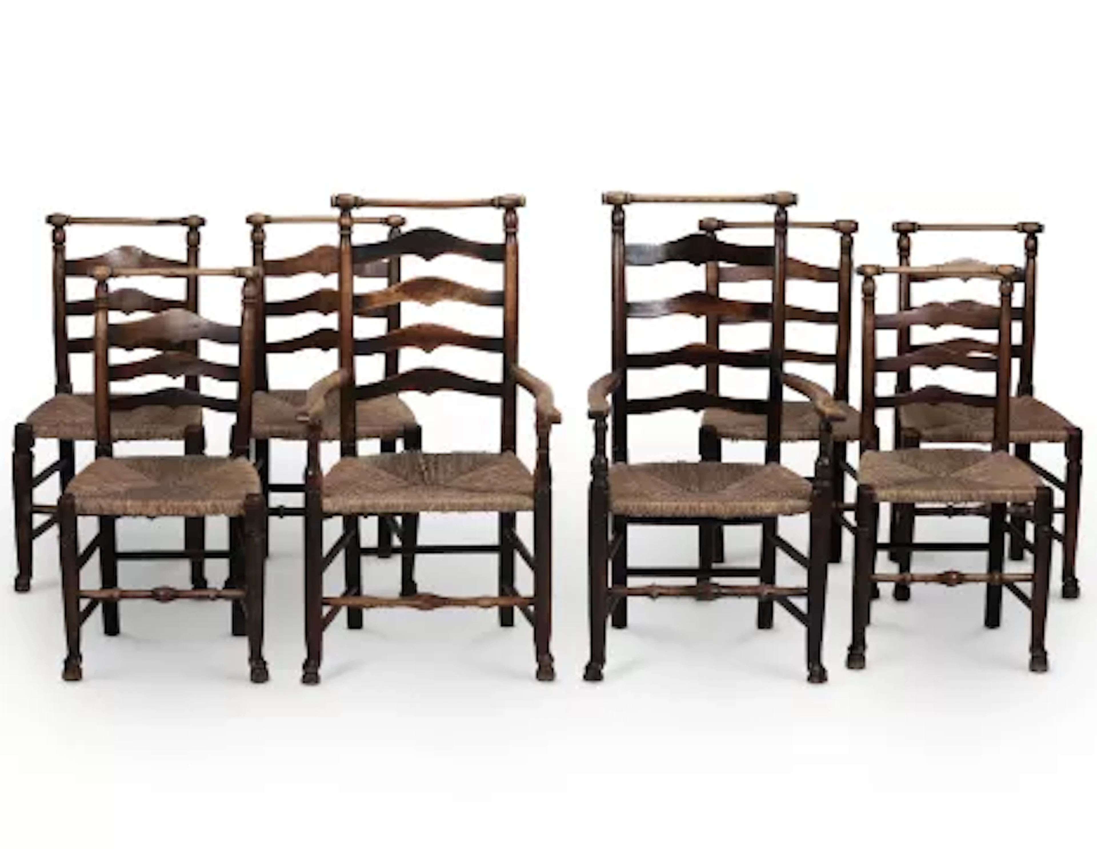 A SET OF EIGHT OAK AND ASH LADDERBACK CHAIRS, PROBABLY LANCASHIRE