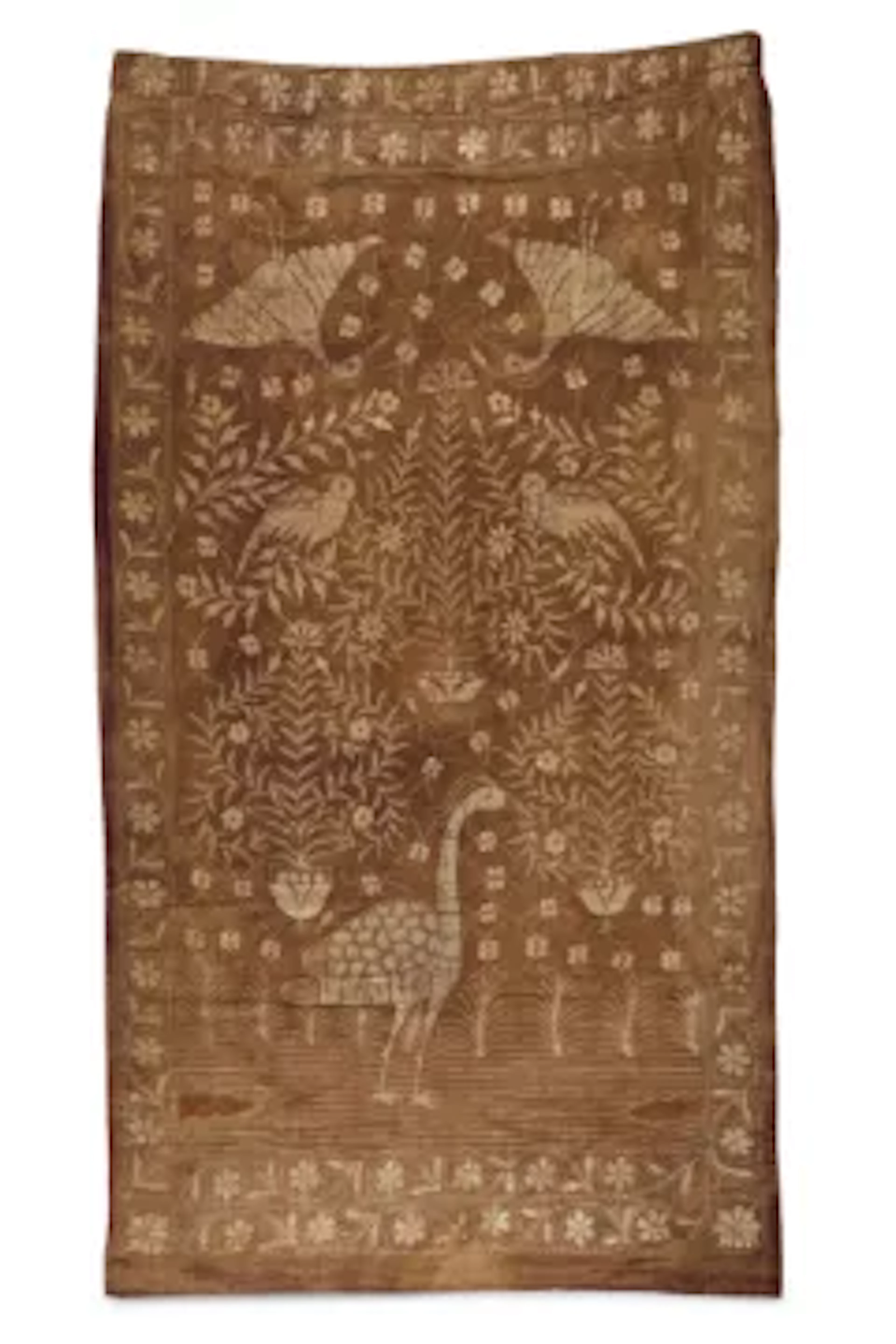 Y A COTTON AND APPLIED CRUSHED SEASHELL PANEL, INDIAN, 19TH CENTURY