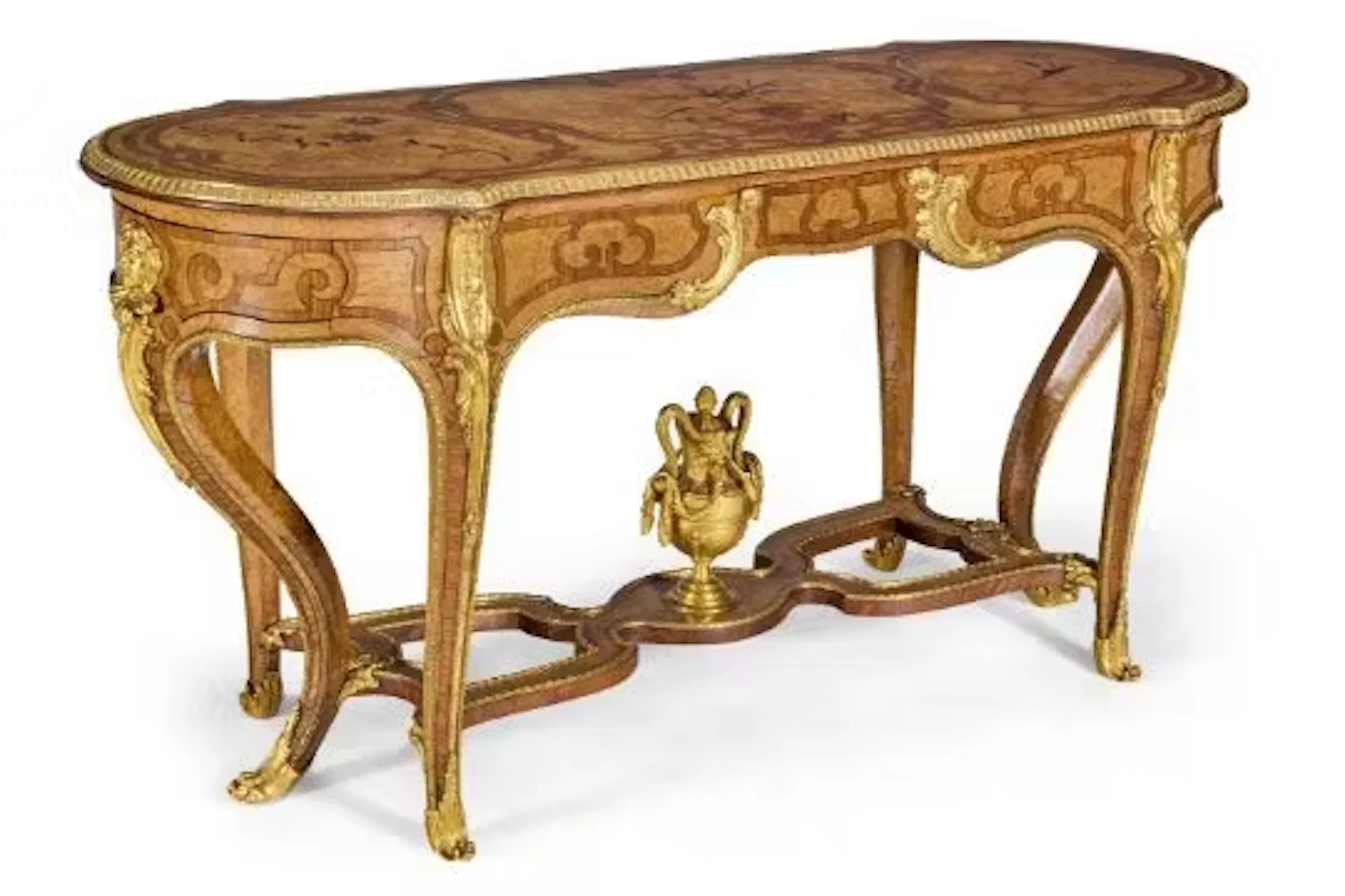 ‡ A MATCHED PAIR OF VICTORIAN ORMOLU-MOUNTED AND FLORAL MARQUETRY