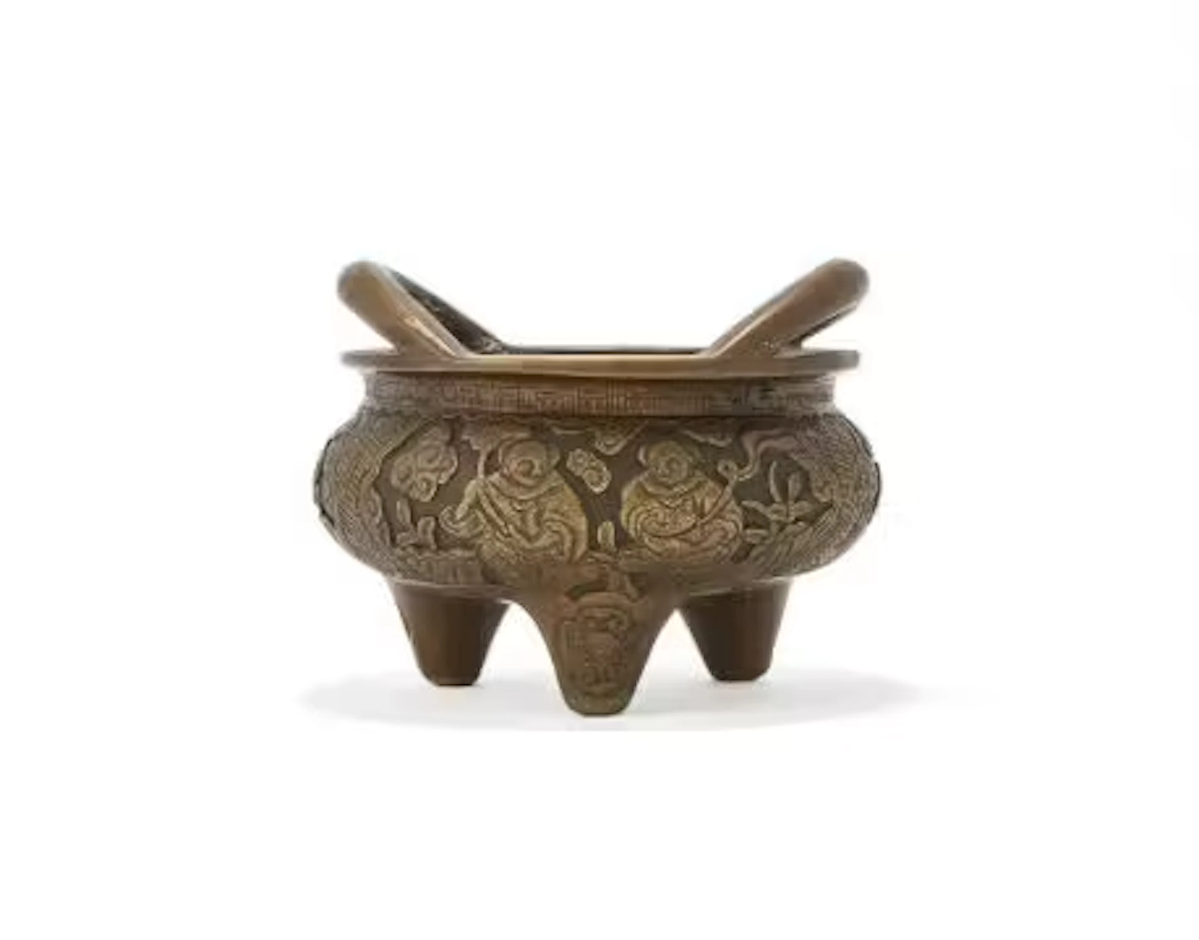 A Chinese bronze two-handled tripod censer