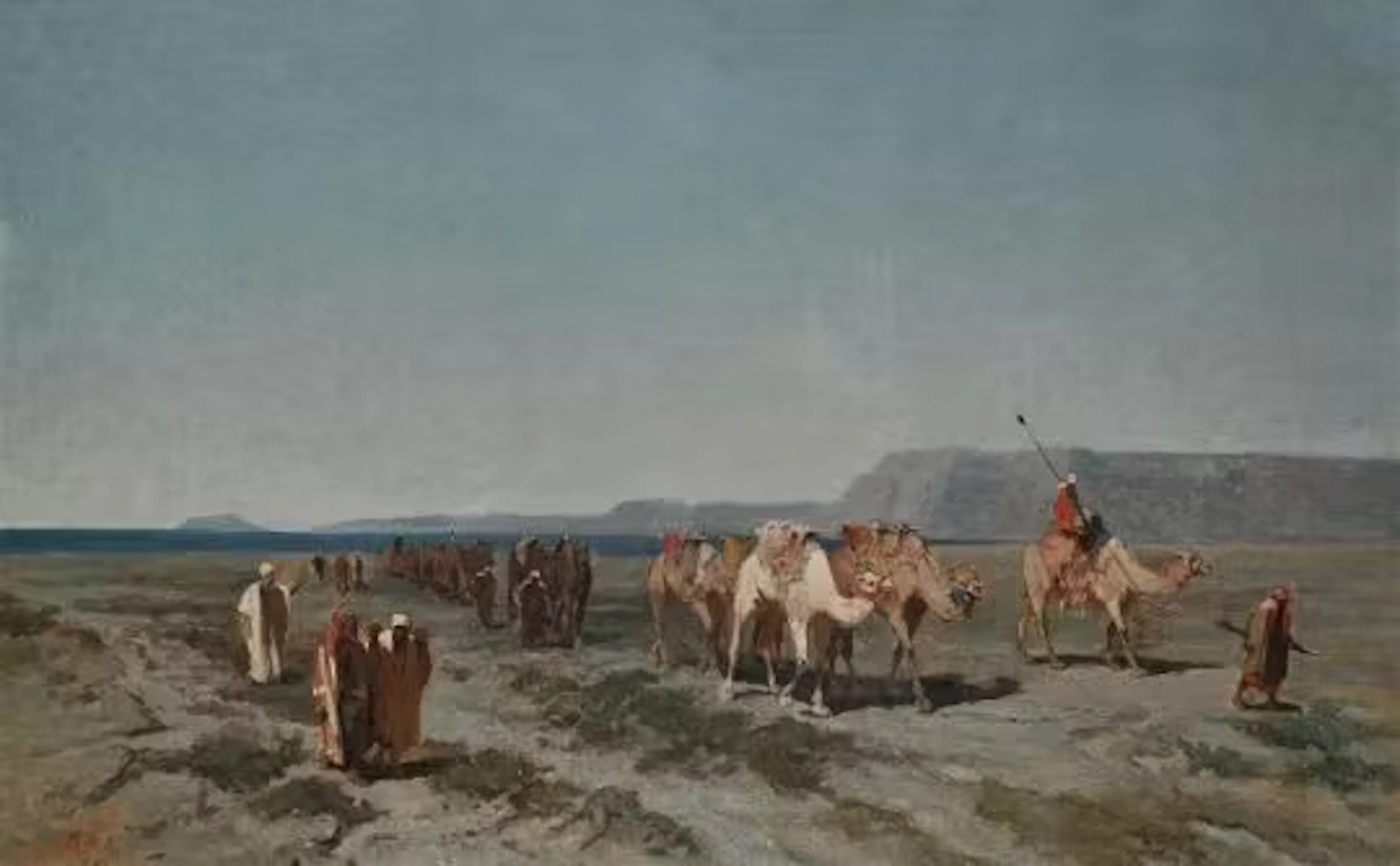 ATTRIBUTED TO CESARE BERTOLLA (1845-1920), A CAMEL TRAIN