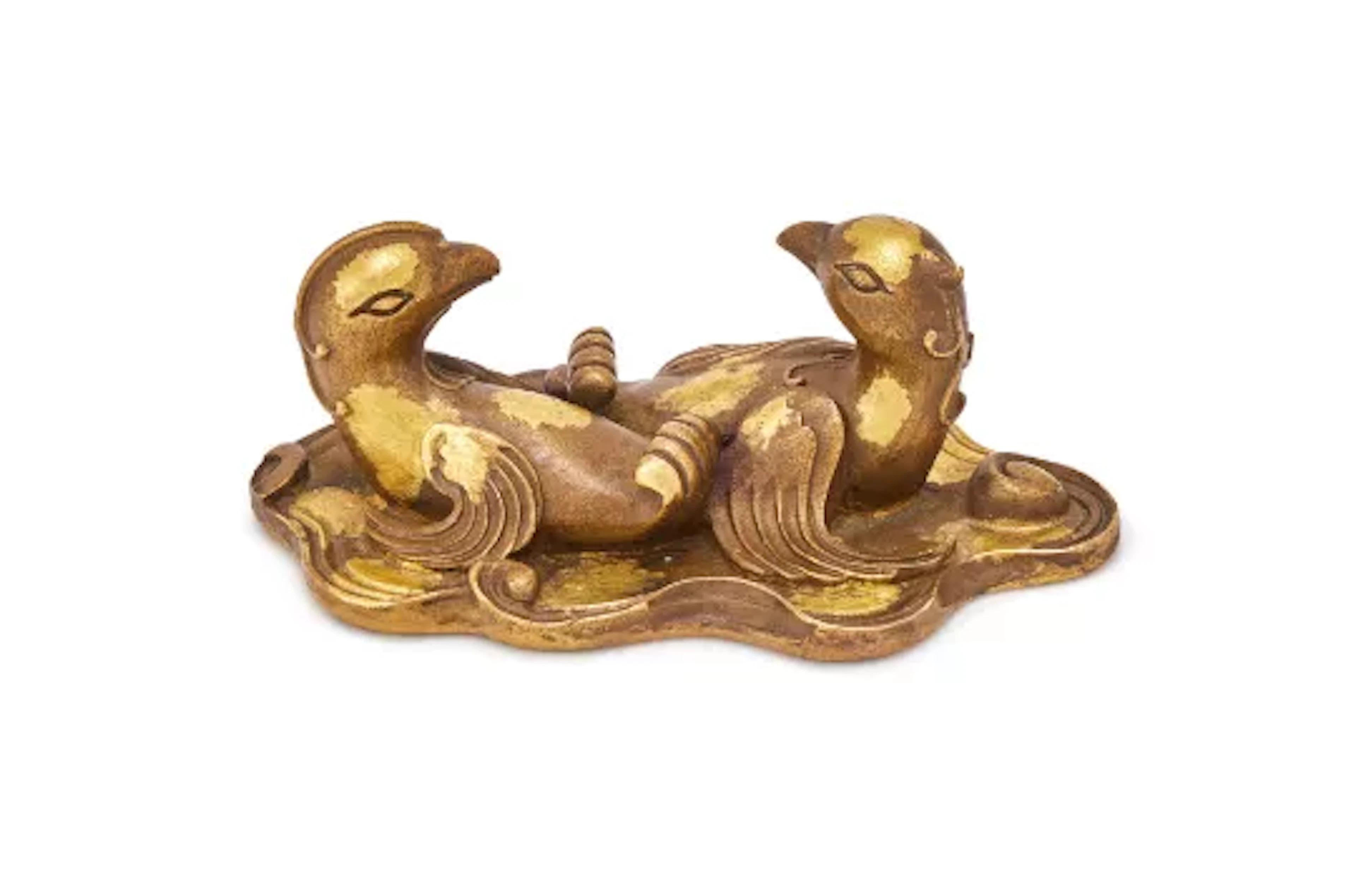 A Chinese gold splashed bronze 'Mandarin ducks' paper weight