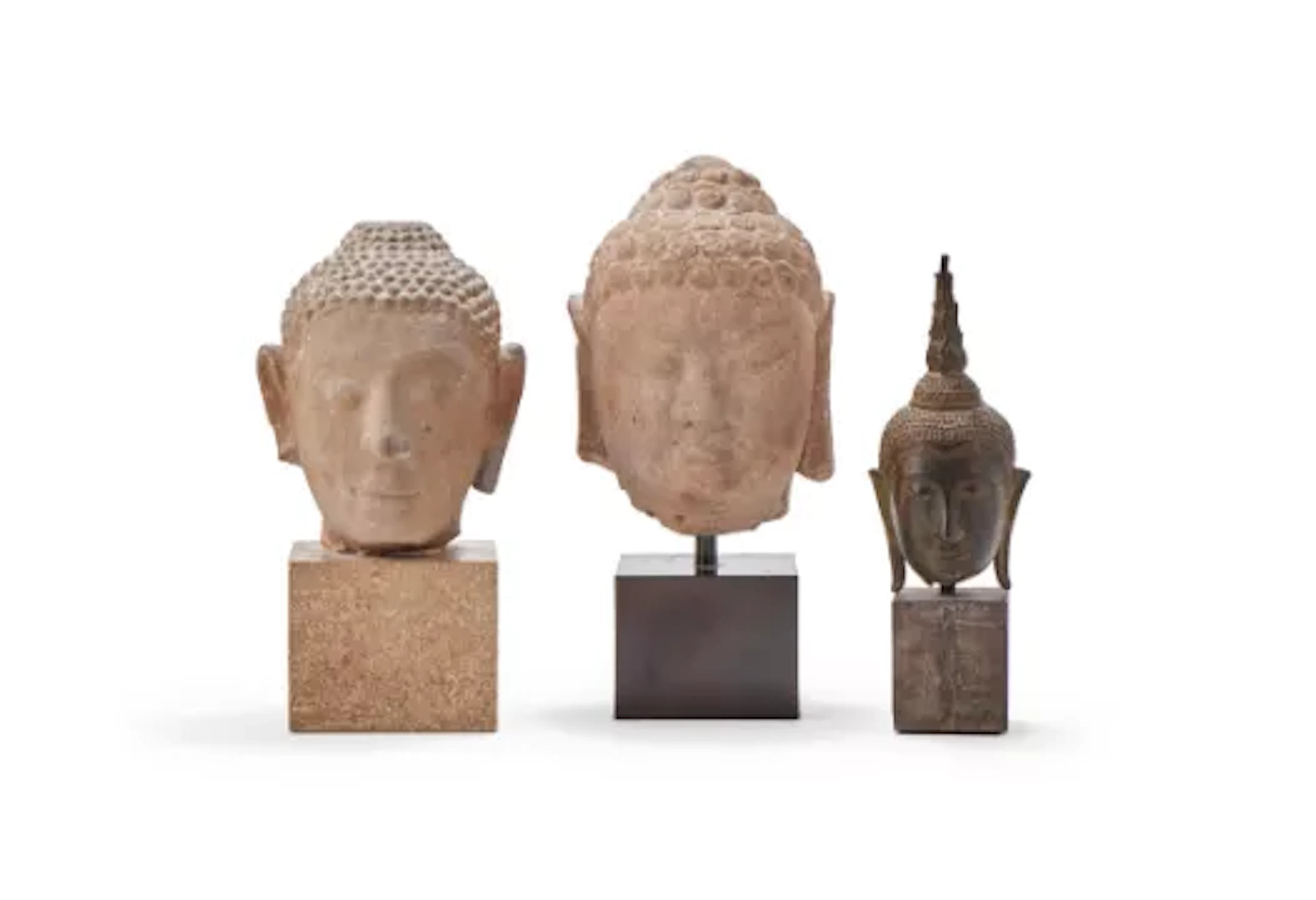 A carved sandstone Buddha head, Ayuthia Period, 16/17th century