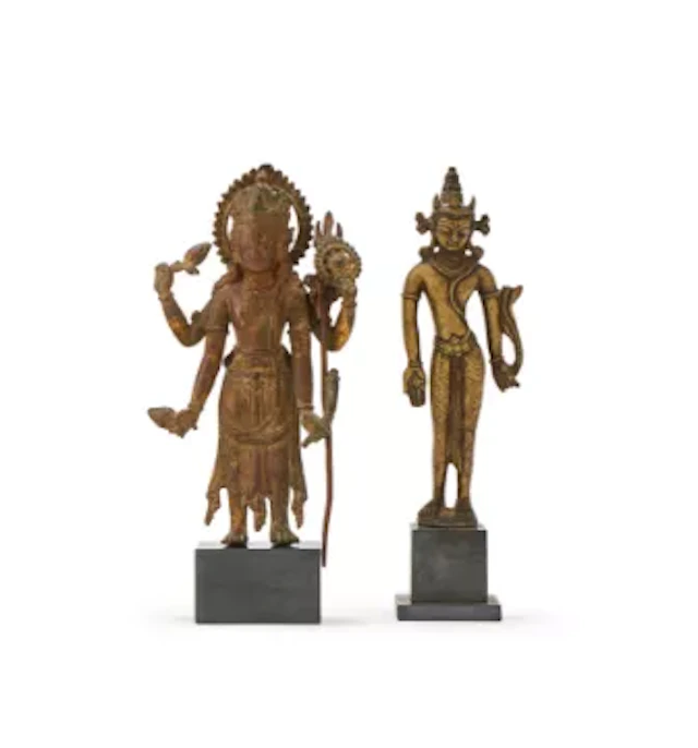 A gilt bronze standing figure of Vishnu, Nepal, 15th or 16th century