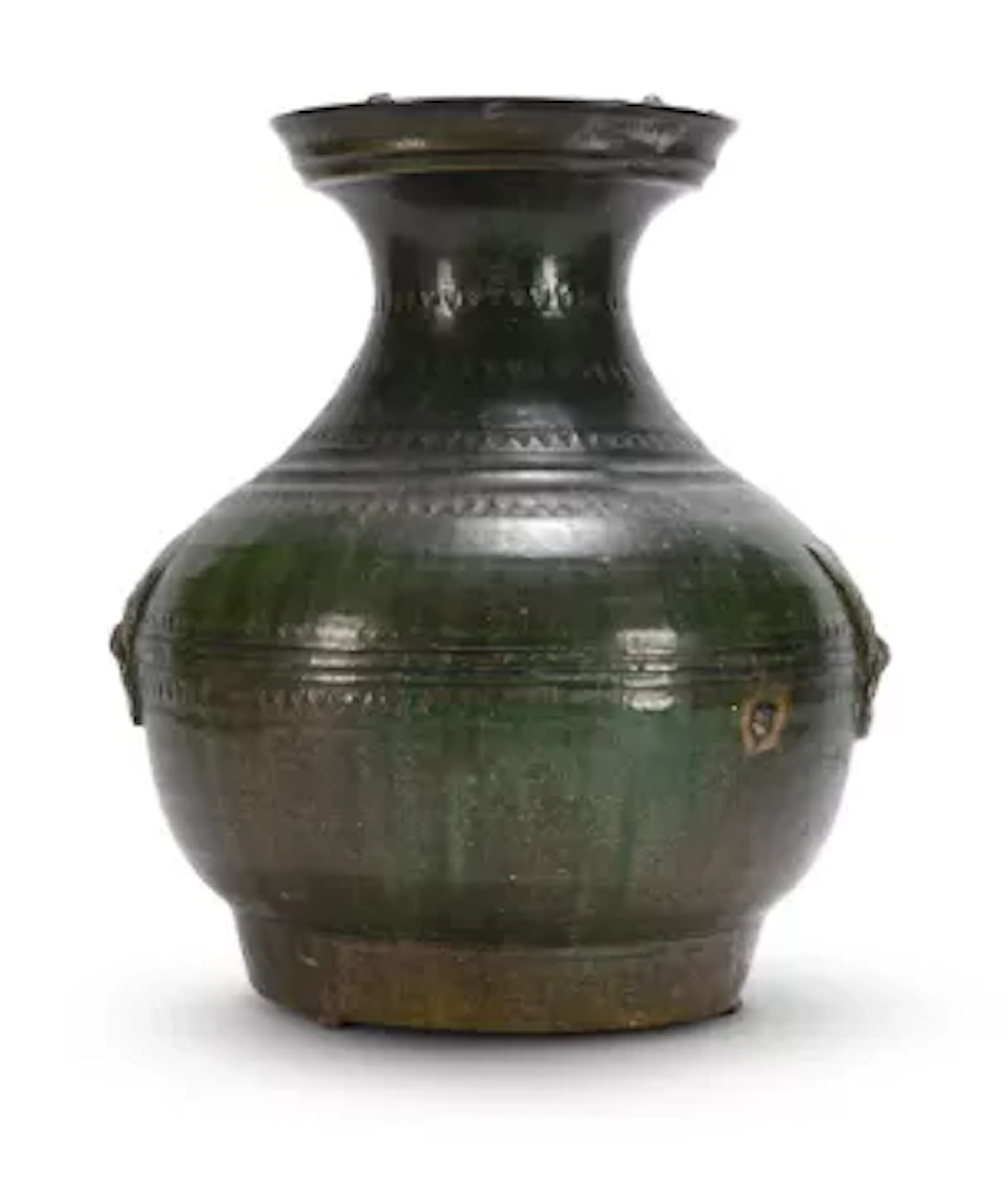 A large pottery green glazed hu vase, Han dynasty (206 BC-AD 220)