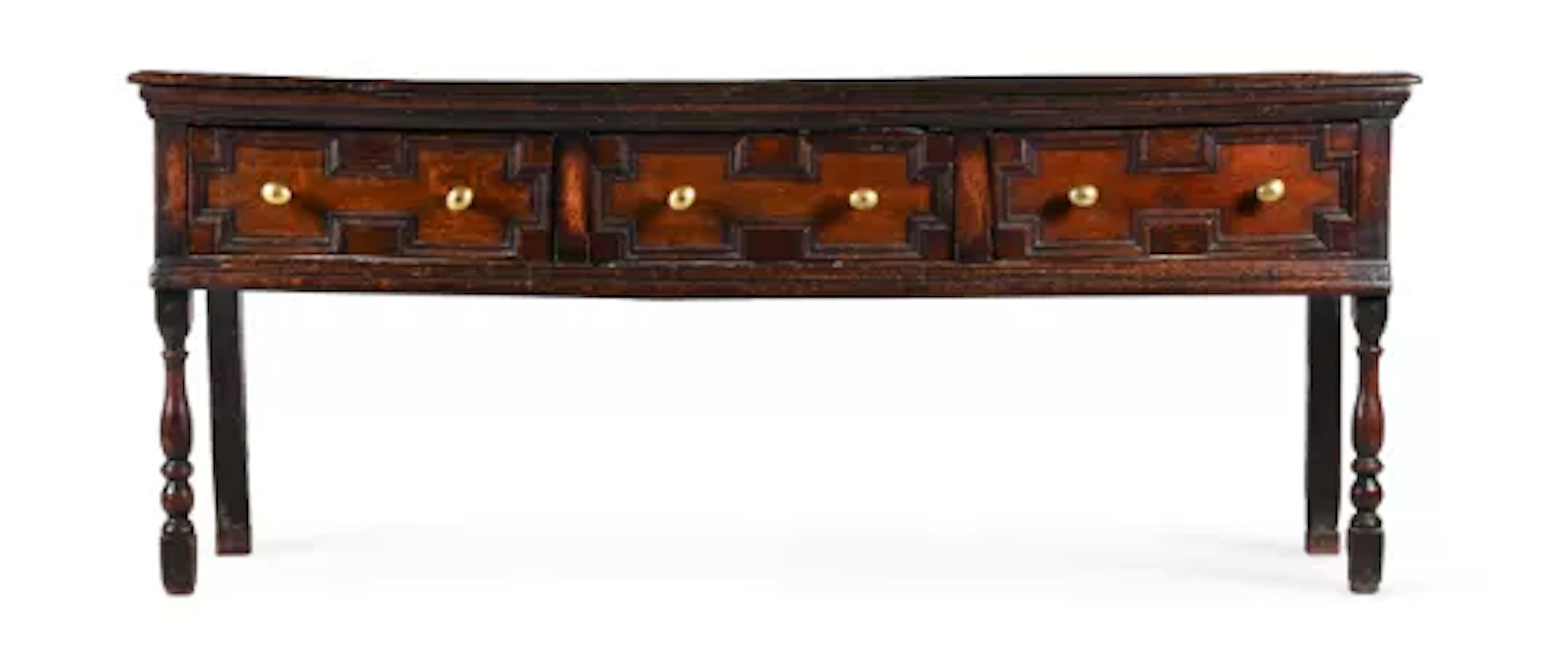 A CHARLES II OAK THREE DRAWER DRESSER BASE, THIRD QUARTER 17TH CENTURY