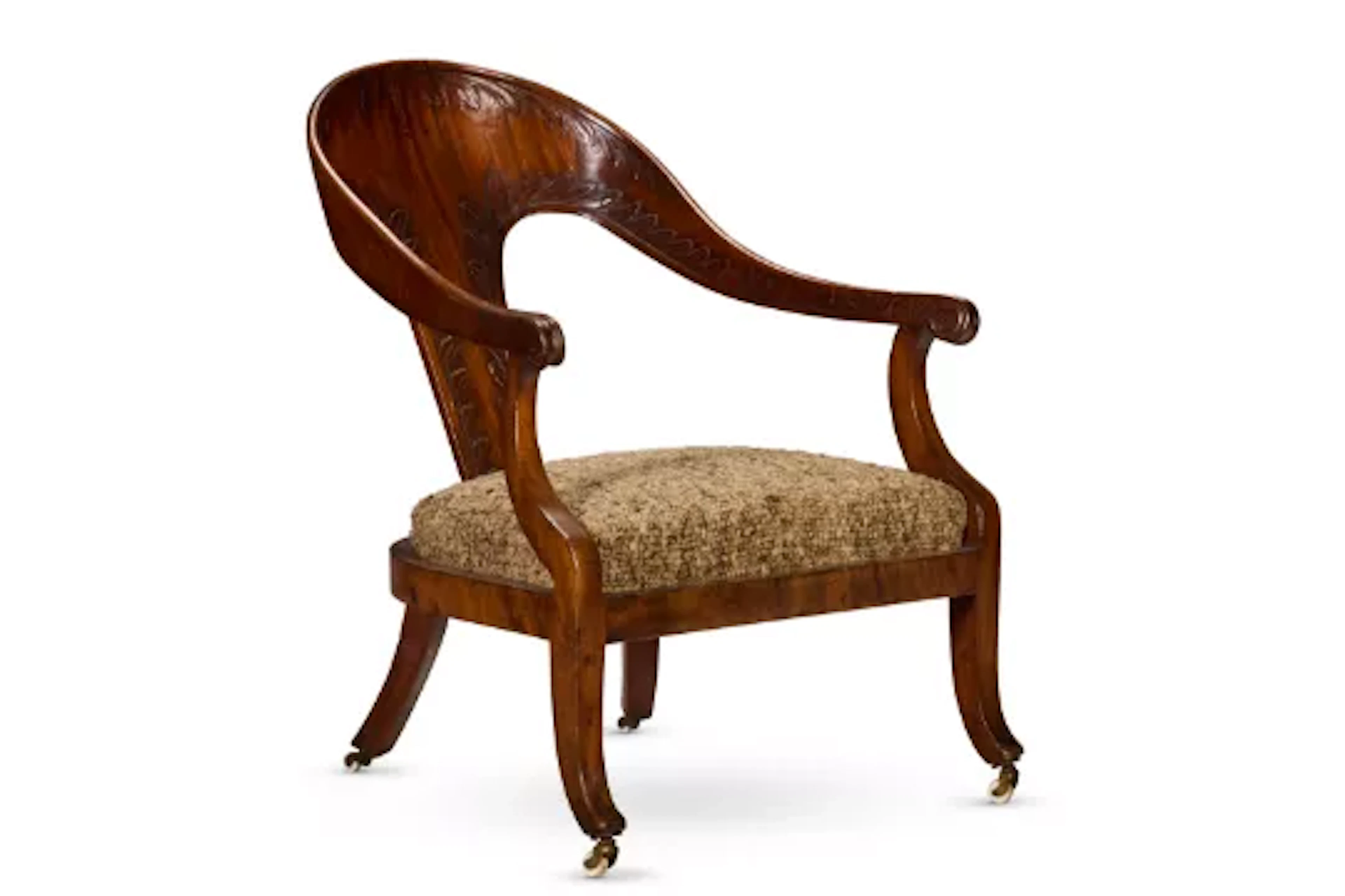 ‡ A MAHOGANY SPOON BACK ARMCHAIR, ITALIAN, EARLY 19TH CENTURY, POSSIBLY SICILY