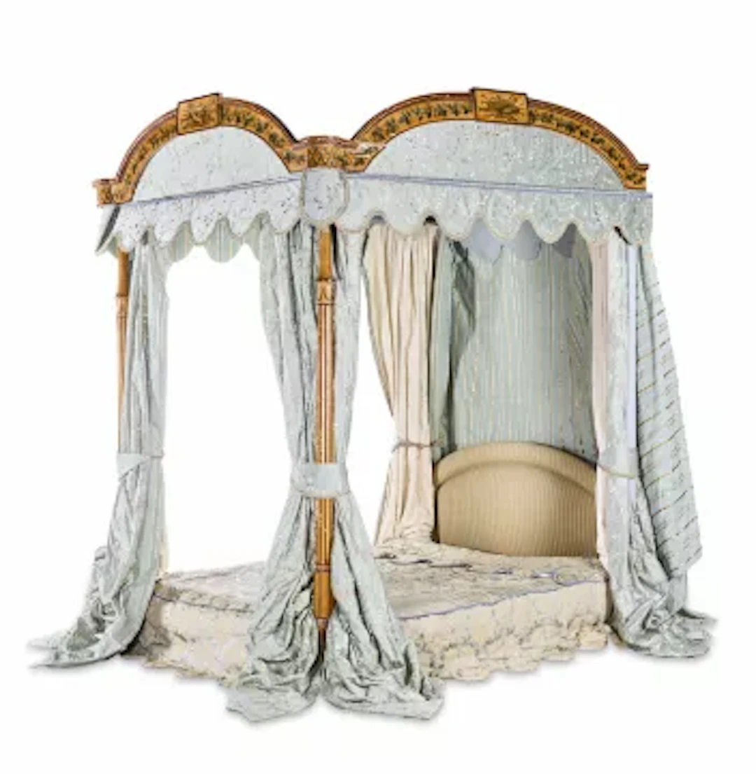 A GEORGE III GRAINED AND POLYCHROME DECORATED FOUR POST BED, LATE 18TH CENTURY