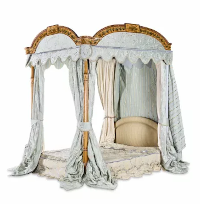 A GEORGE III GRAINED AND POLYCHROME DECORATED FOUR POST BED, LATE 18TH CENTURY