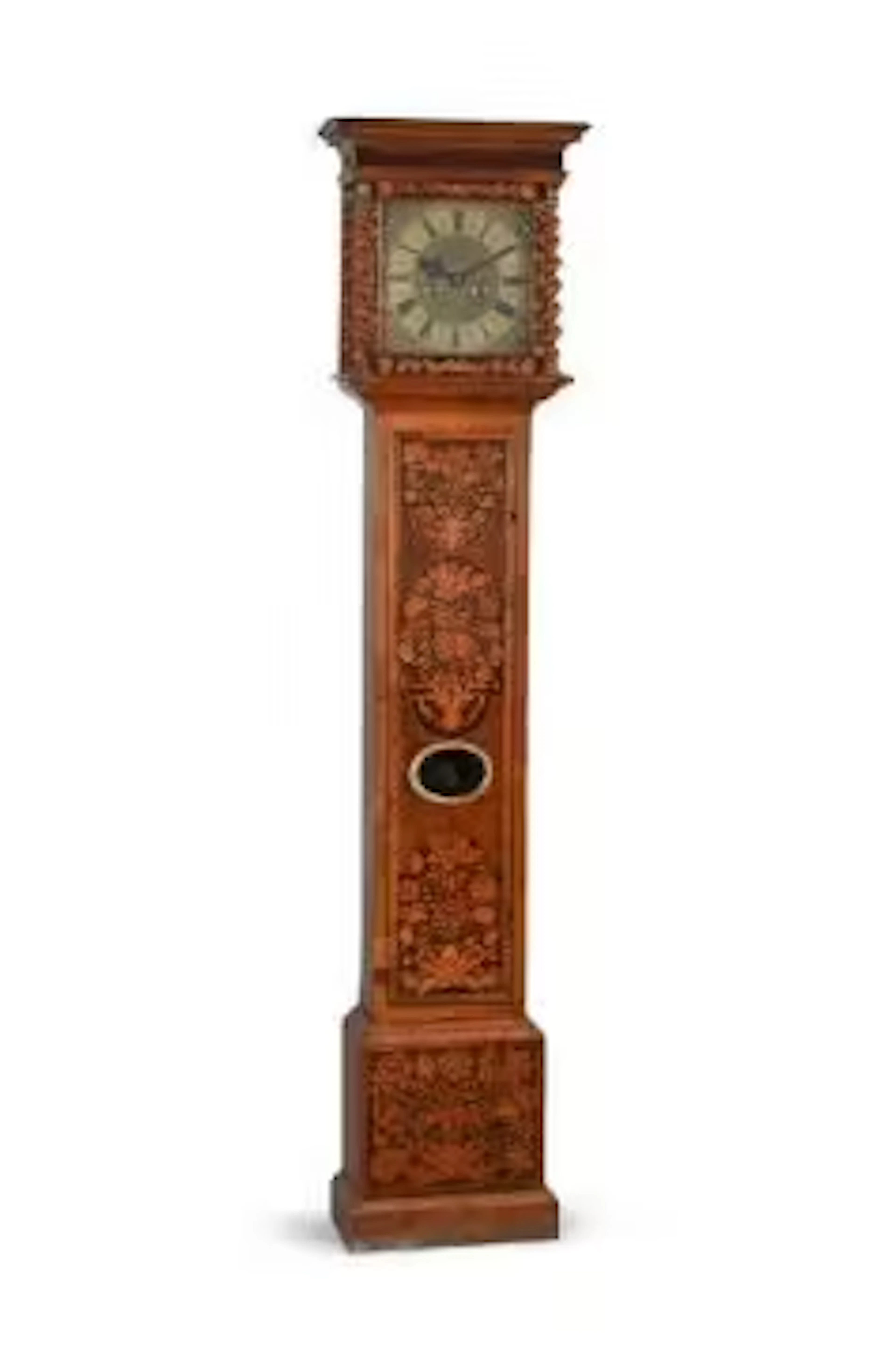 A WILLIAM III BURR WALNUT AND FLORAL PANEL MARQUETRY EIGHT-DAY LONGCASE CLOCK
