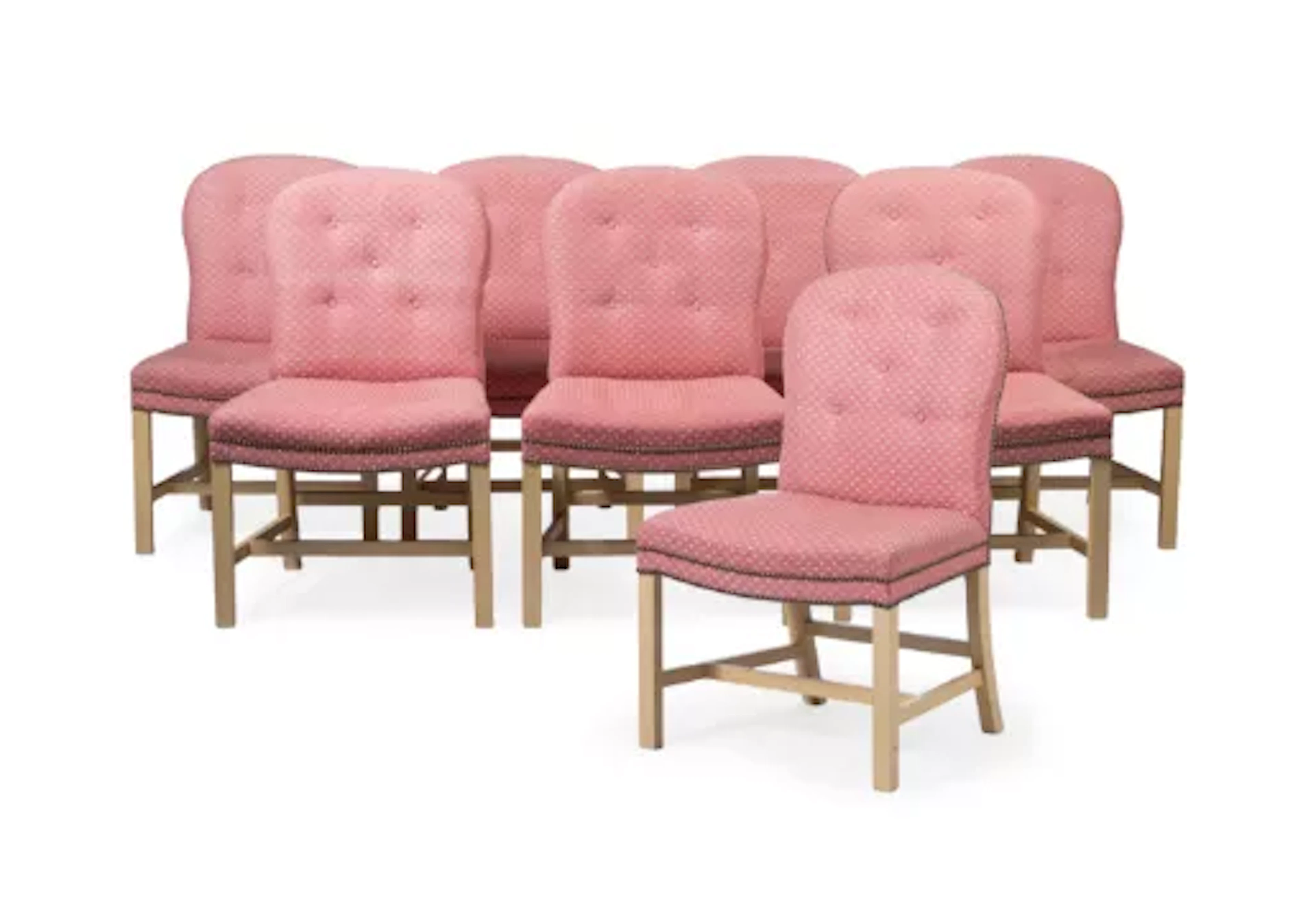 A SET OF EIGHT CREAM PAINTED DINING CHAIRS, BY SIBYL COLEFAX & JOHN