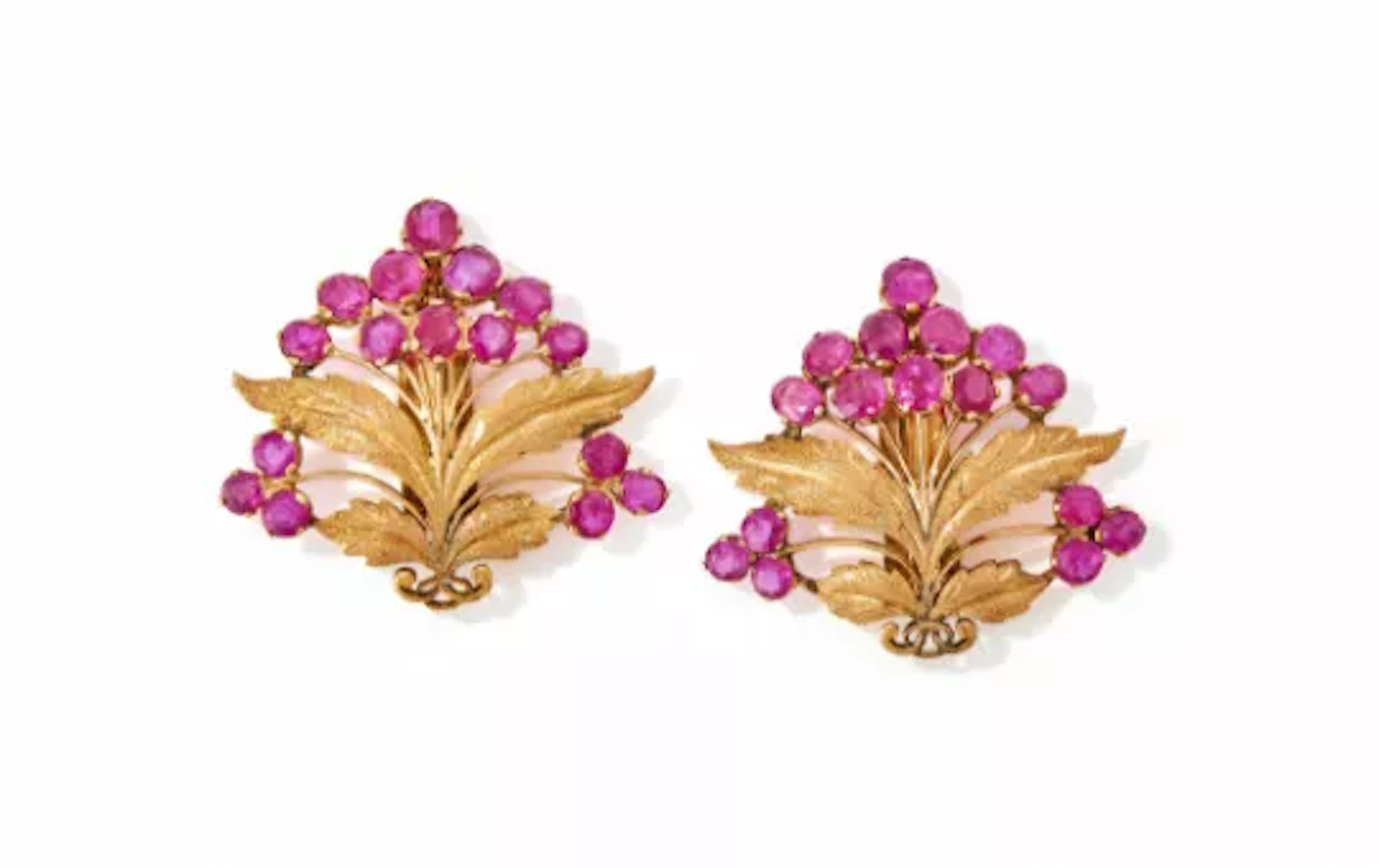 A PAIR OF RUBY SPRAY CLIP BROOCHES
