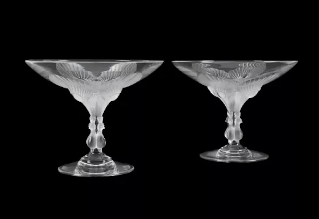 LALIQUE, PAIR OF 'VIRGINIA' COMPOTES, POST 1945