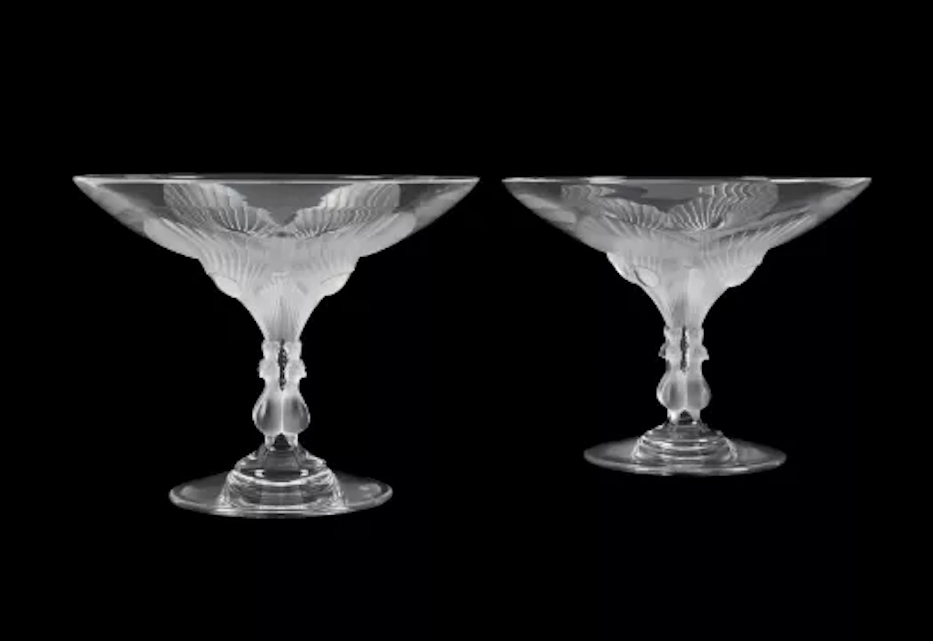 LALIQUE, PAIR OF 'VIRGINIA' COMPOTES, POST 1945