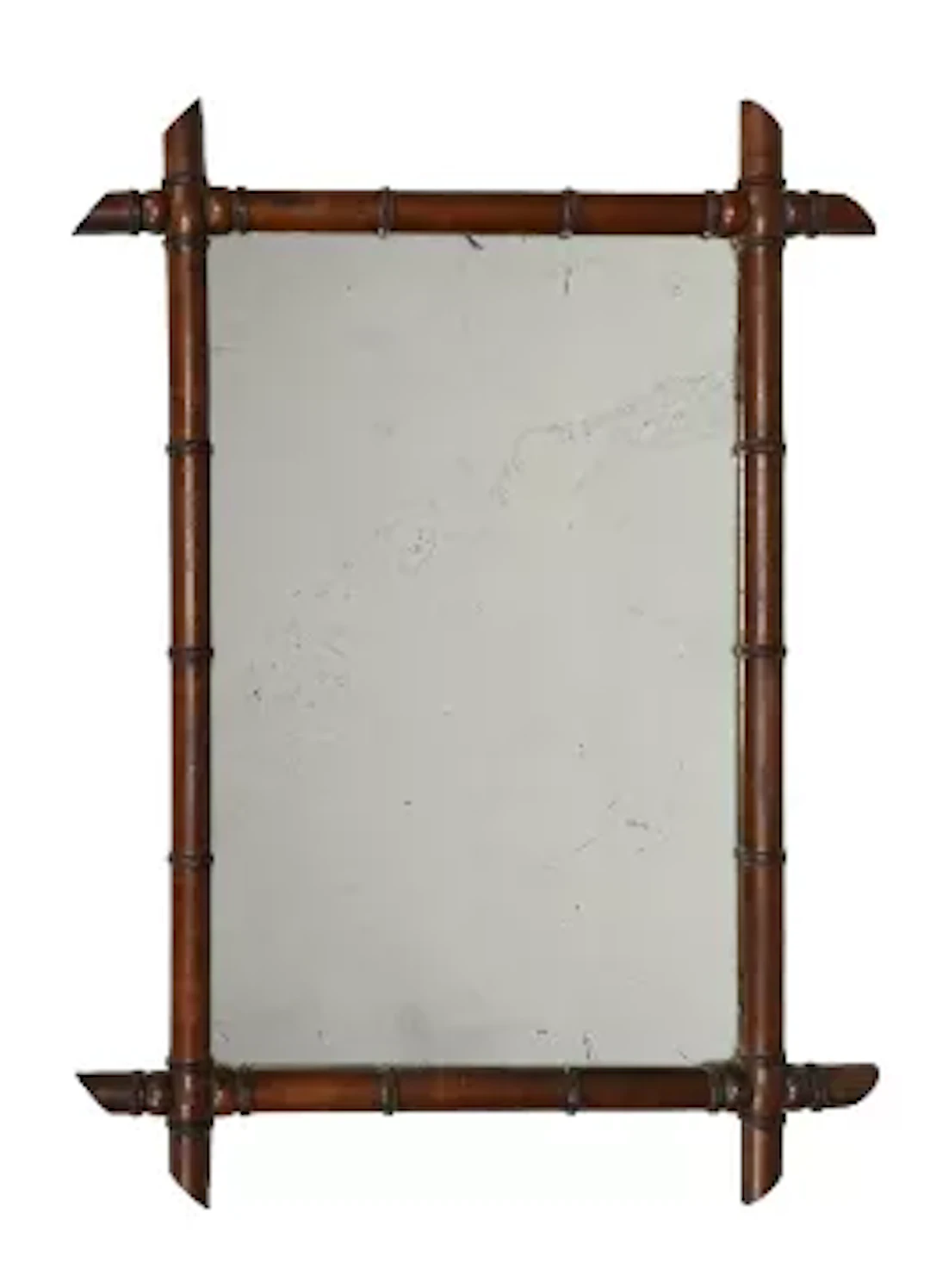 A TURNED WOOD FAUX BAMBOO CROSS FRAME WALL MIRROR, FIRST QUARTER 20TH CENTURY