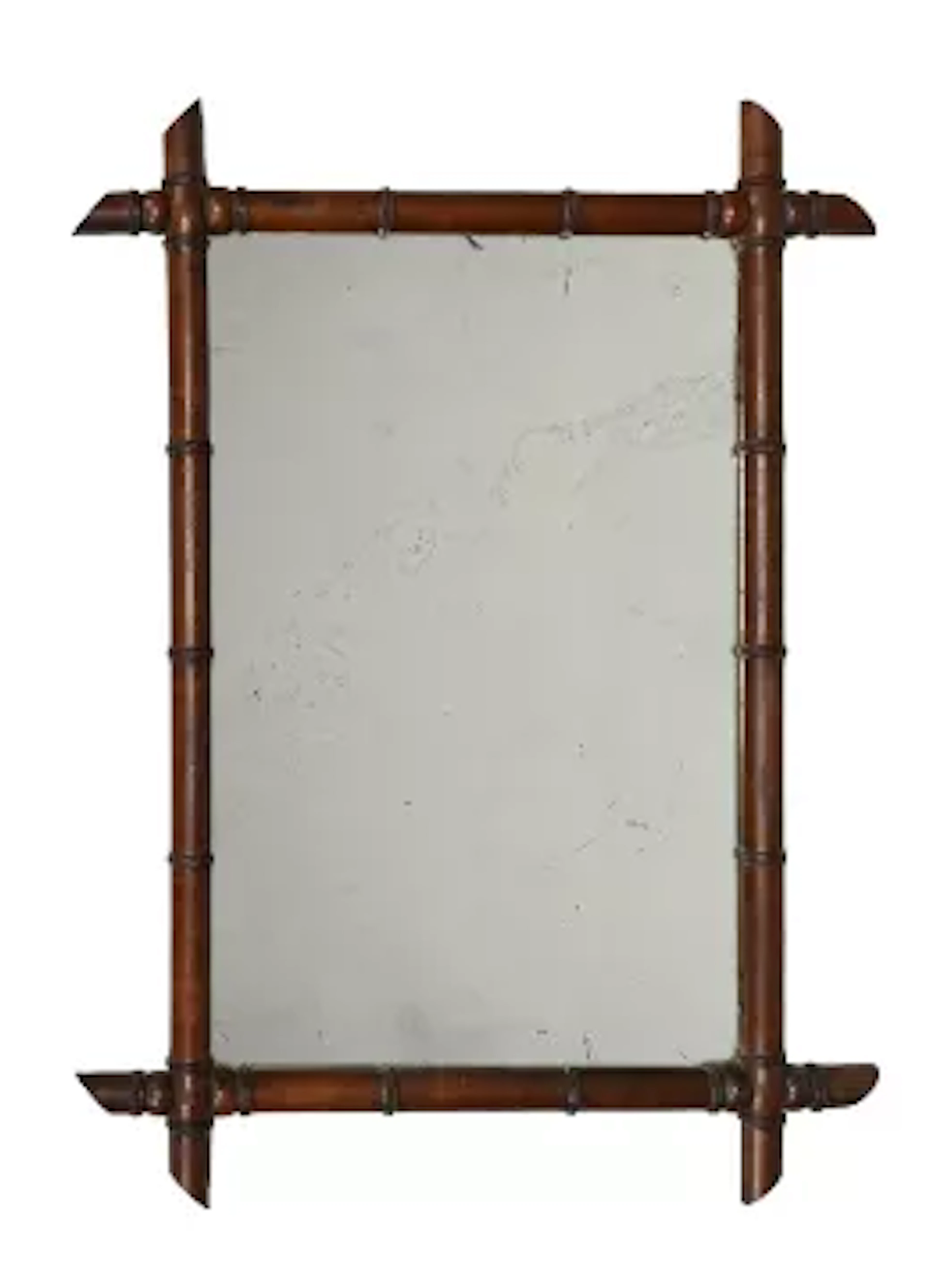 A TURNED WOOD FAUX BAMBOO CROSS FRAME WALL MIRROR, FIRST QUARTER 20TH CENTURY