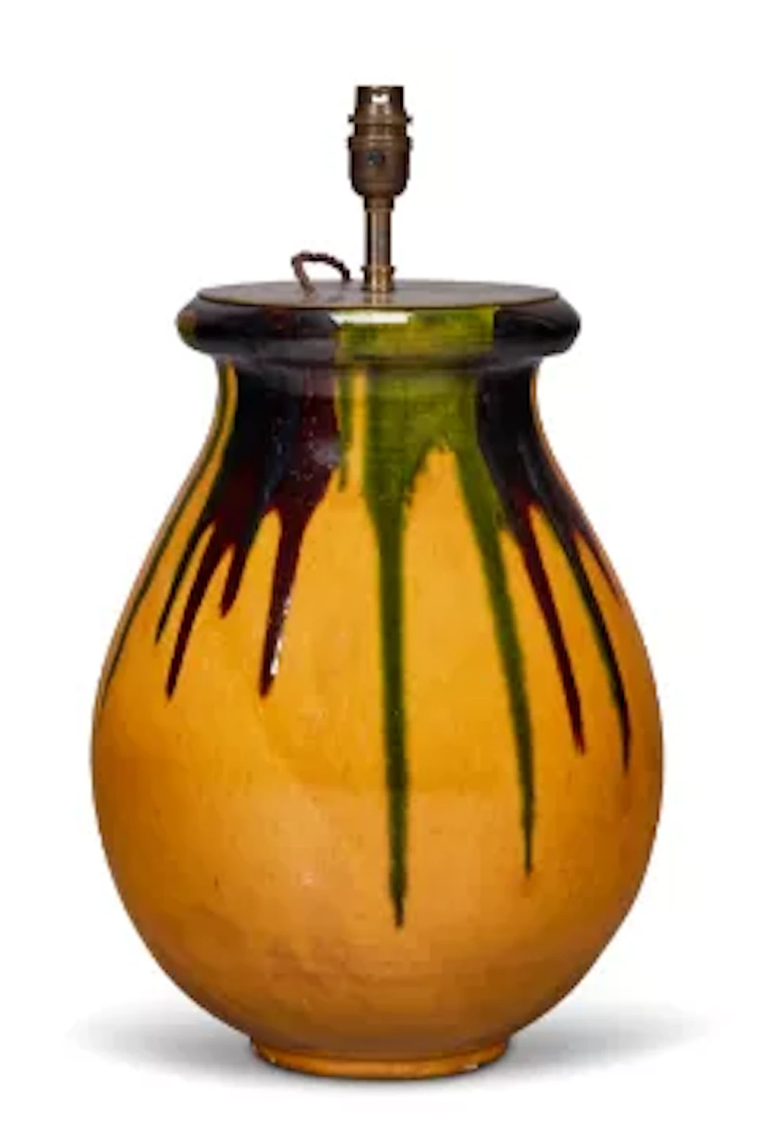 A YELLOW, GREEN AND BROWN GLAZED TERRACOTTA TABLE LAMP, FRENCH, MODERN