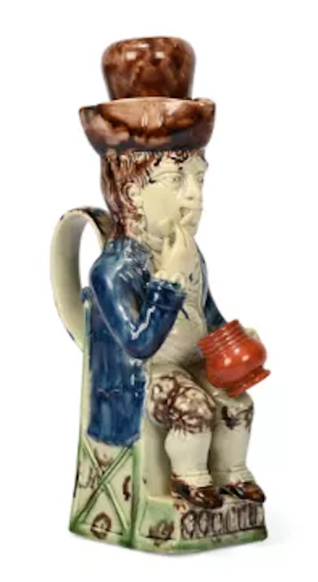 A STAFFORDSHIRE CREAMWARE 'THIN MAN' TOBY JUG AND COVER, CIRCA 1780