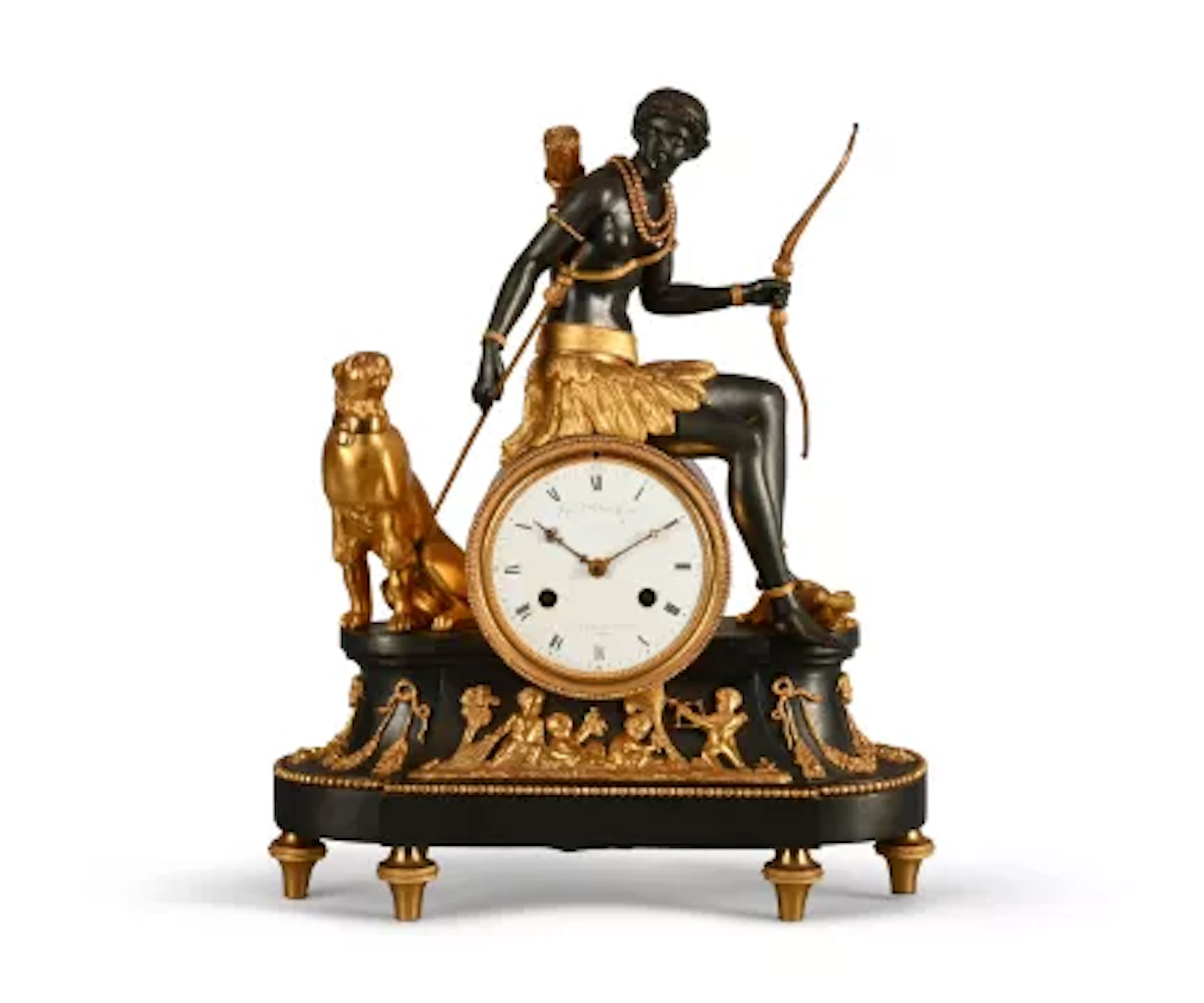 A FINE AND RARE FRENCH EMPIRE PERIOD GILT AND PATINATED BRONZE FIGURAL