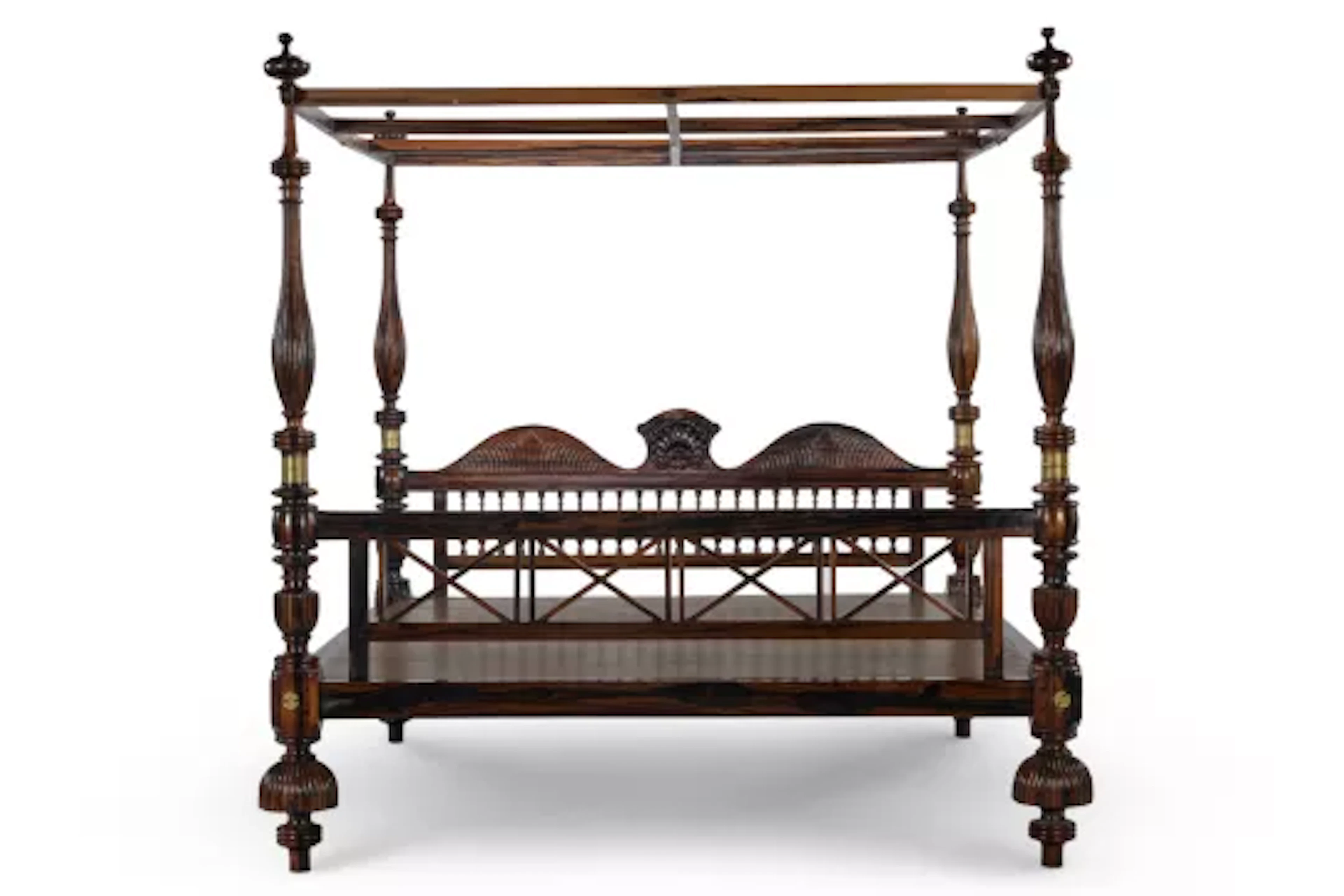 A SINHALESE CALAMANDER CANOPY BED, PROBABLY GALLE OR COLOMBO, 19TH CENTURY