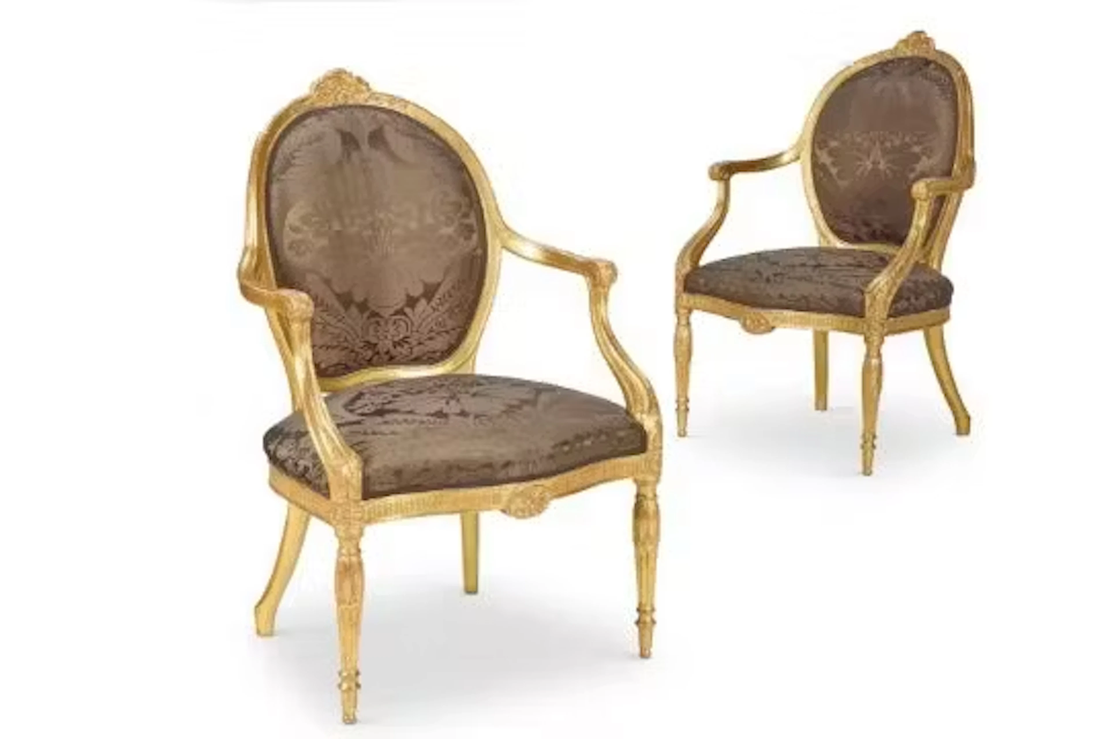 ‡ A PAIR OF GEORGE III GILTWOOD ARMCHAIRS, CIRCA 1780