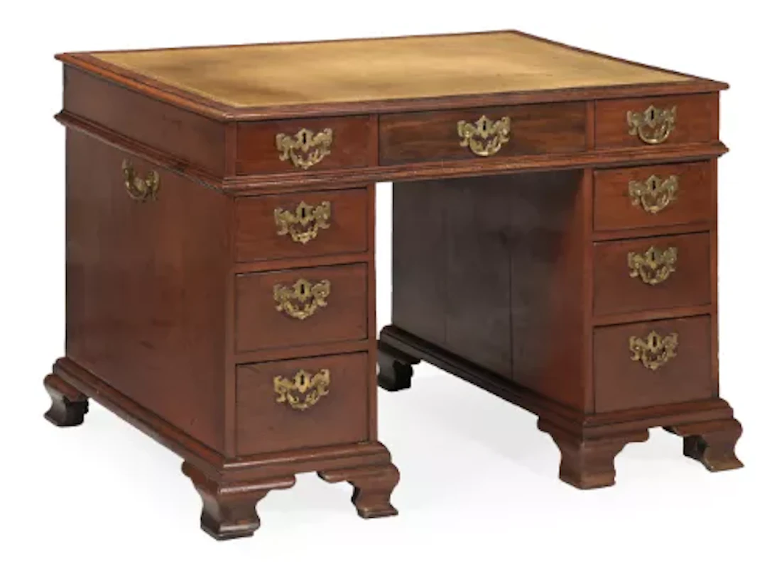 A GEORGE III MAHOGANY TWIN PEDESTAL DESK, CIRCA 1770