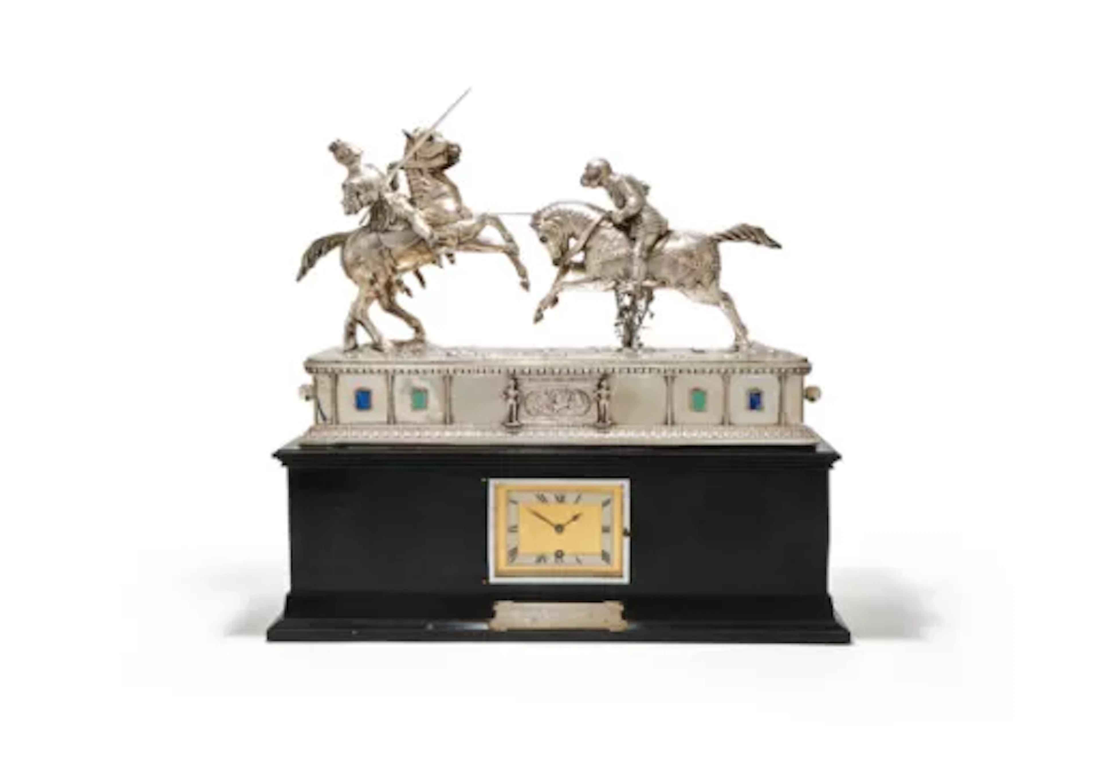 Y A SILVER MODEL OF A PAIR OF JOUSTING KNIGHTS, 'DUKE OF CLARENCE