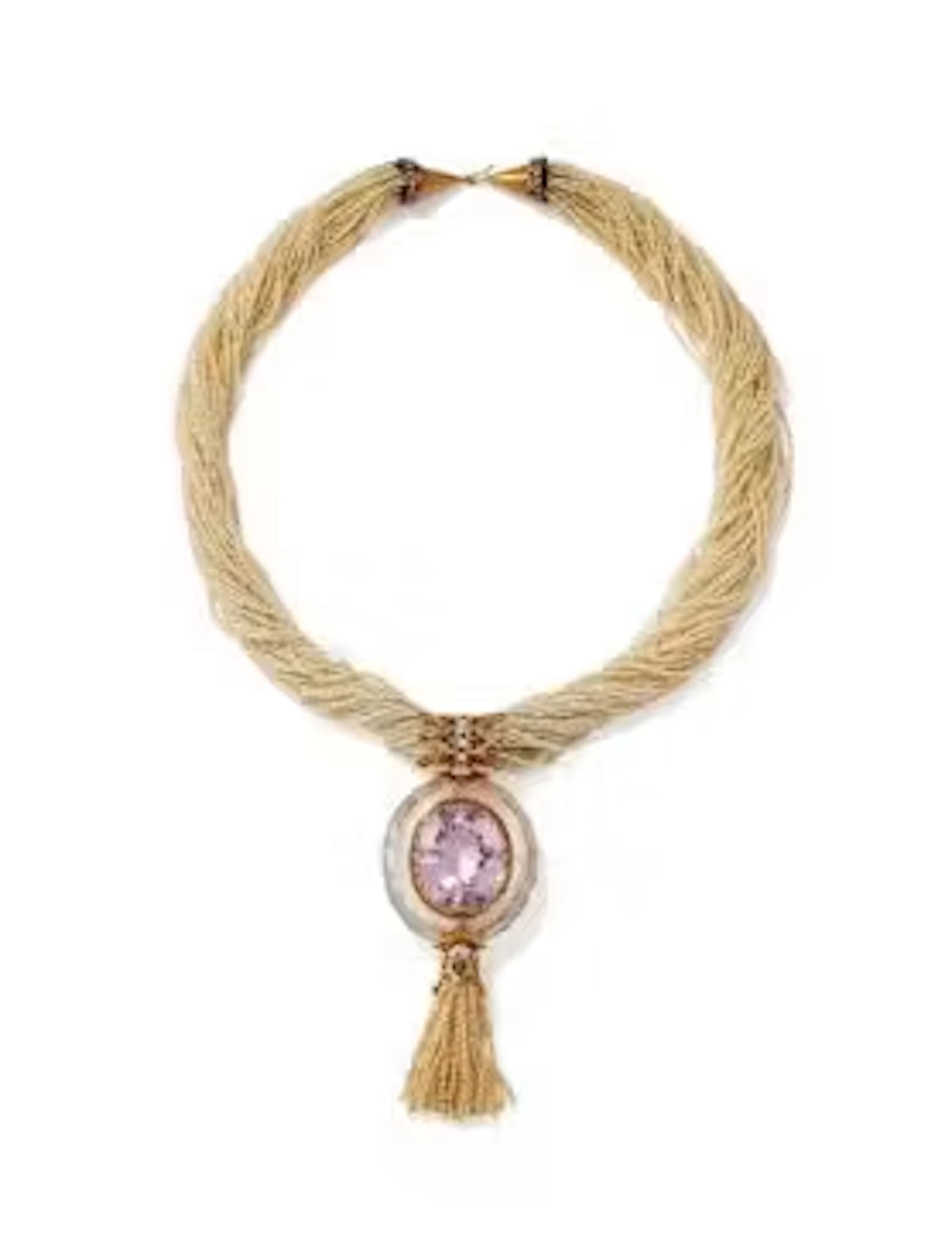 ROGER DOYLE, A KUNZITE, DIAMOND AND SEED PEARL NECKLACE