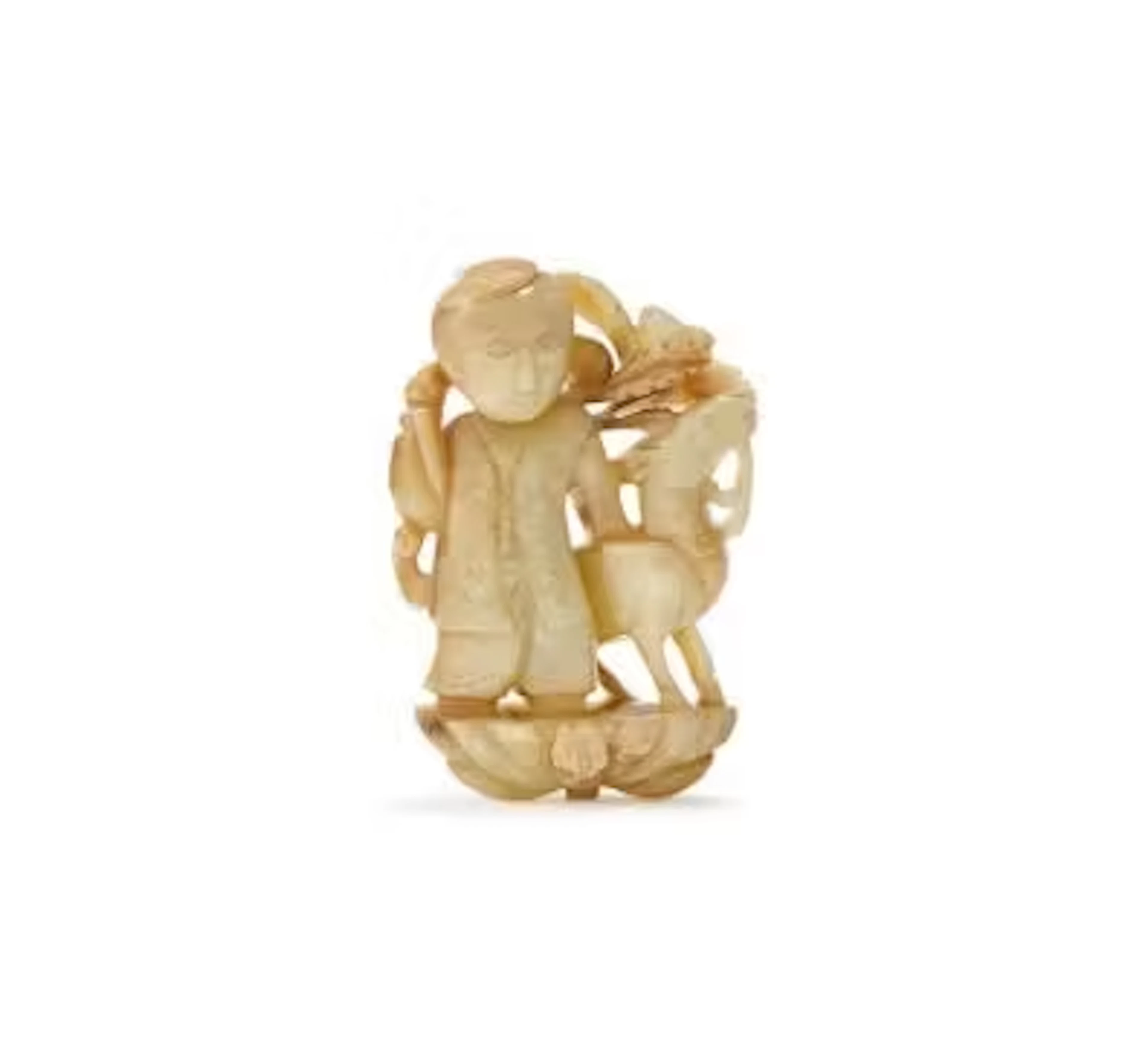 A Chinese celadon jade 'Boy and deer' group