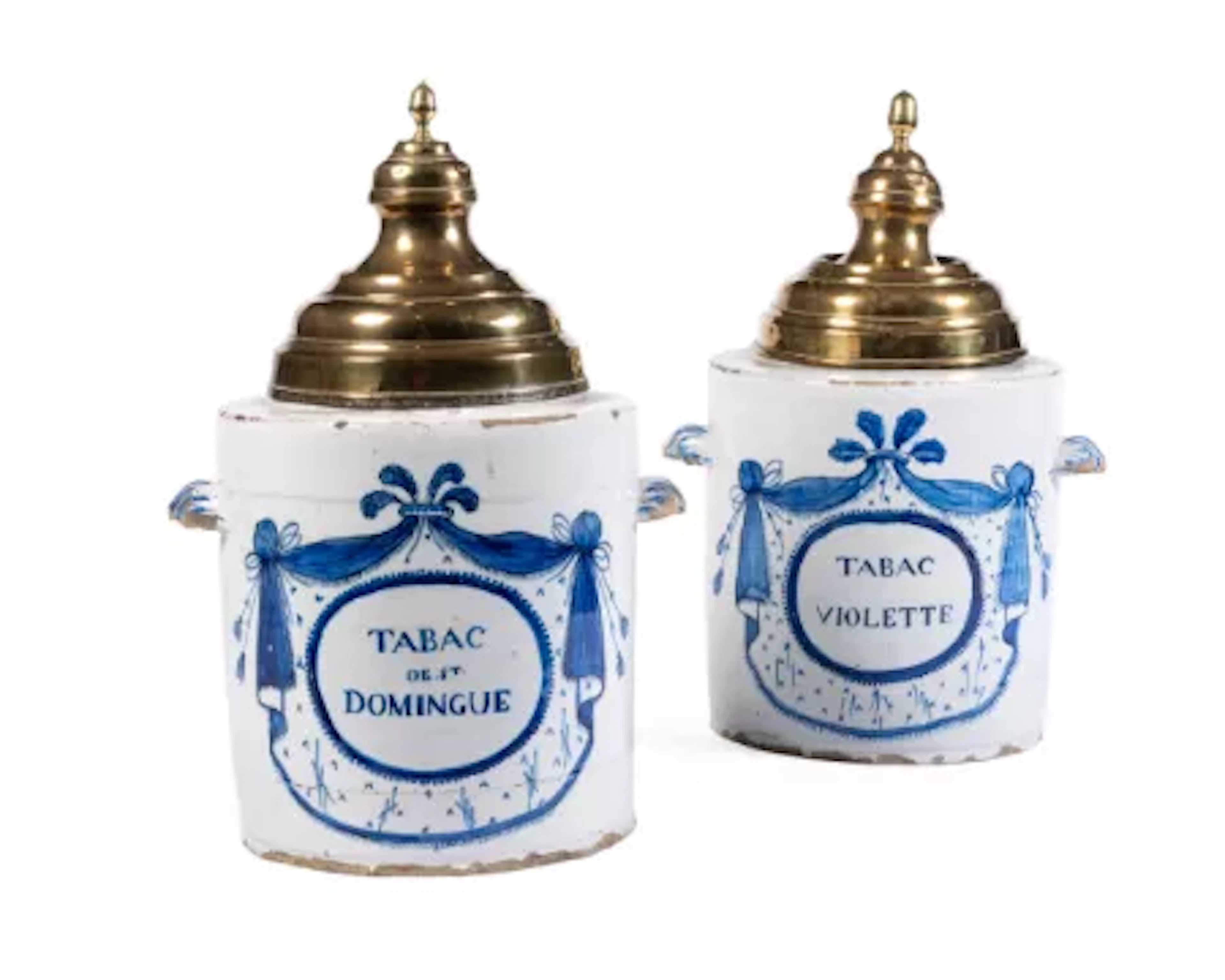 A PAIR OF FAIENCE TOBACCO JARS, FRENCH, 18TH CENTURY