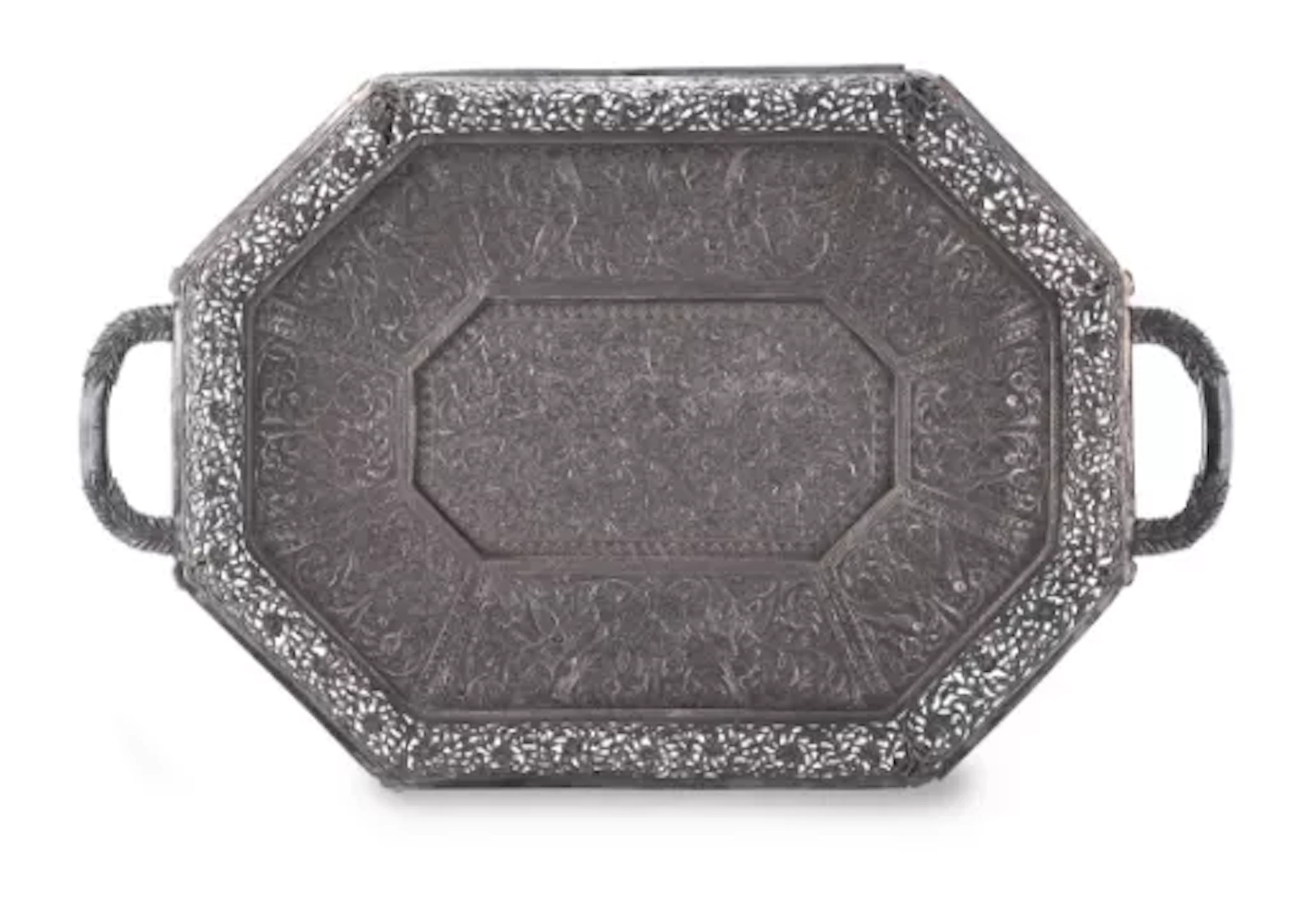‡ A LARGE SRI LANKAN SILVER TWIN HANDLED TRAY, UNMARKED, CIRCA 1900