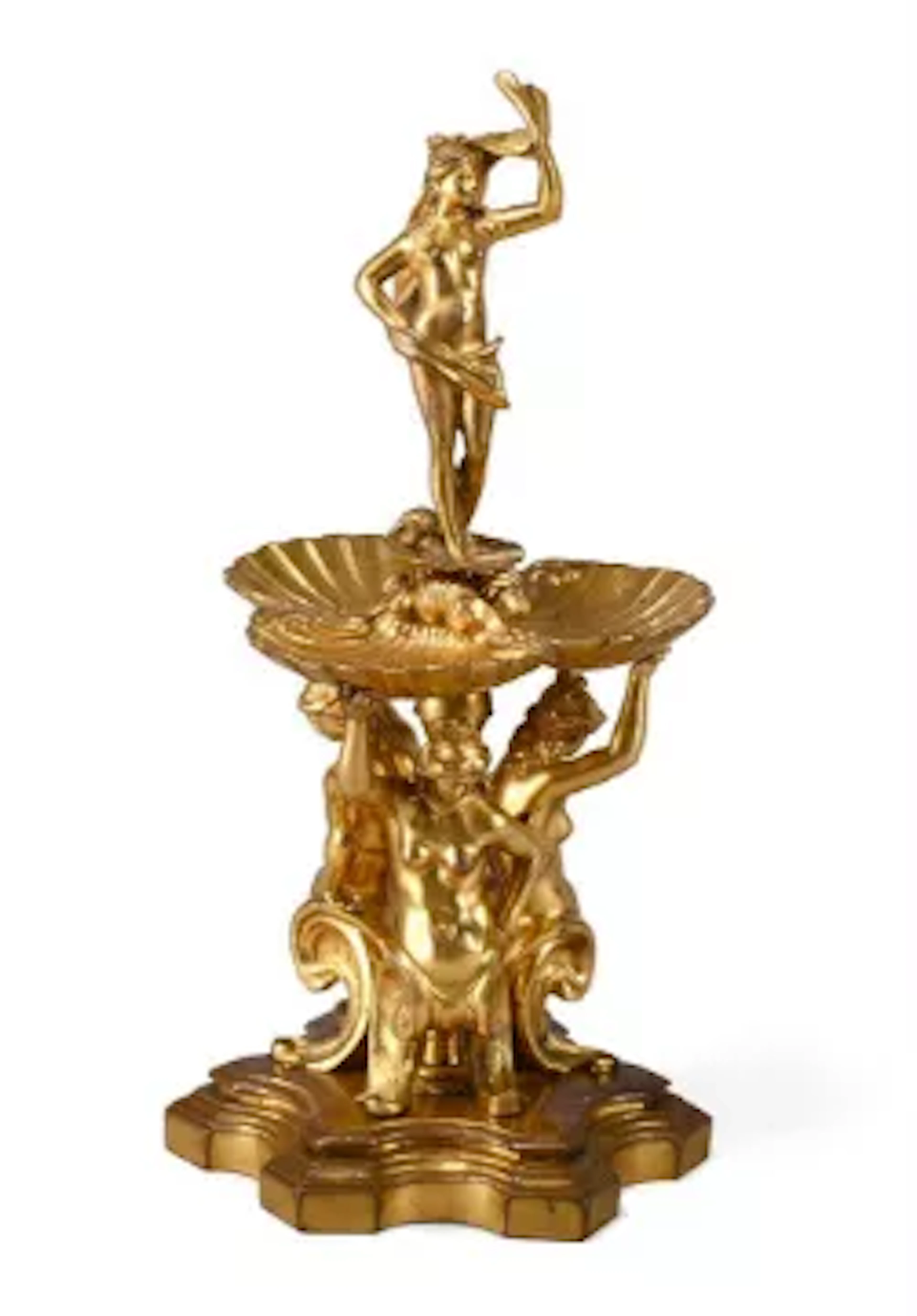 AN ITALIAN BAROQUE GILT BRONZE CENTREPIECE OR SALT CELLAR, PROBABLY