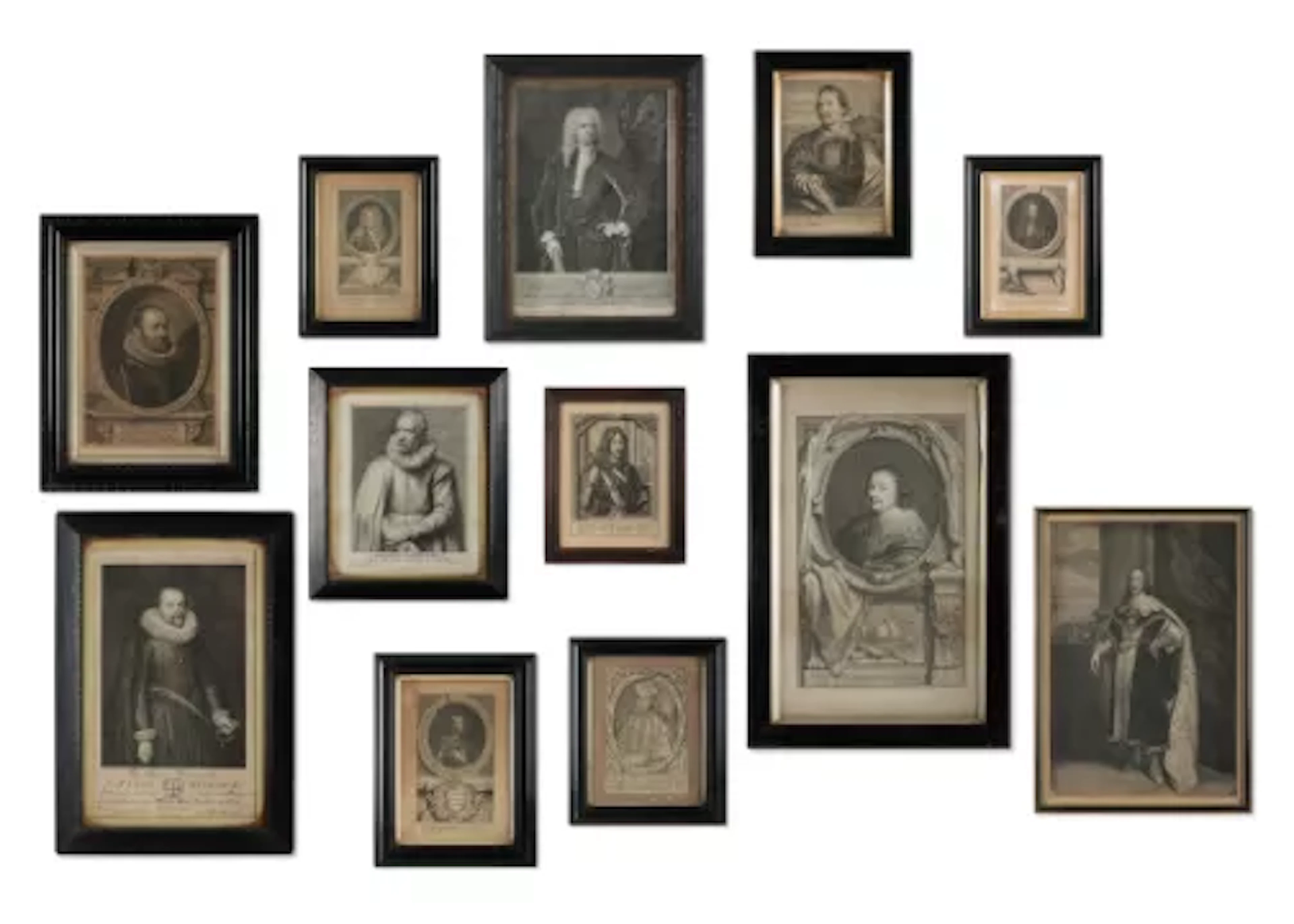 TWELVE MEZZOTINTS AND ENGRAVINGS OF ENGLISH KINGS AND ITALIAN NOBLEMEN