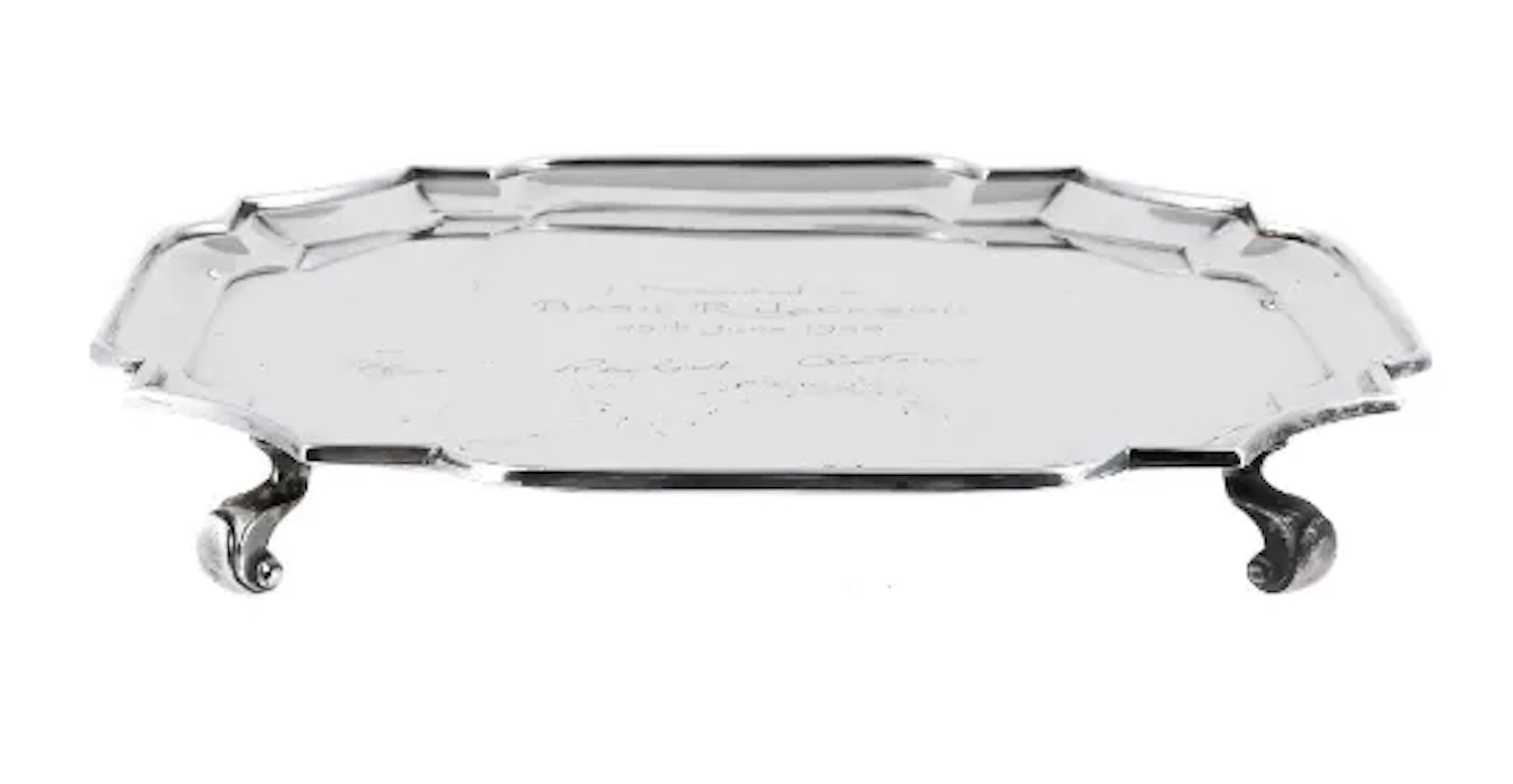 A SILVER SHAPED SQUARE SALVER