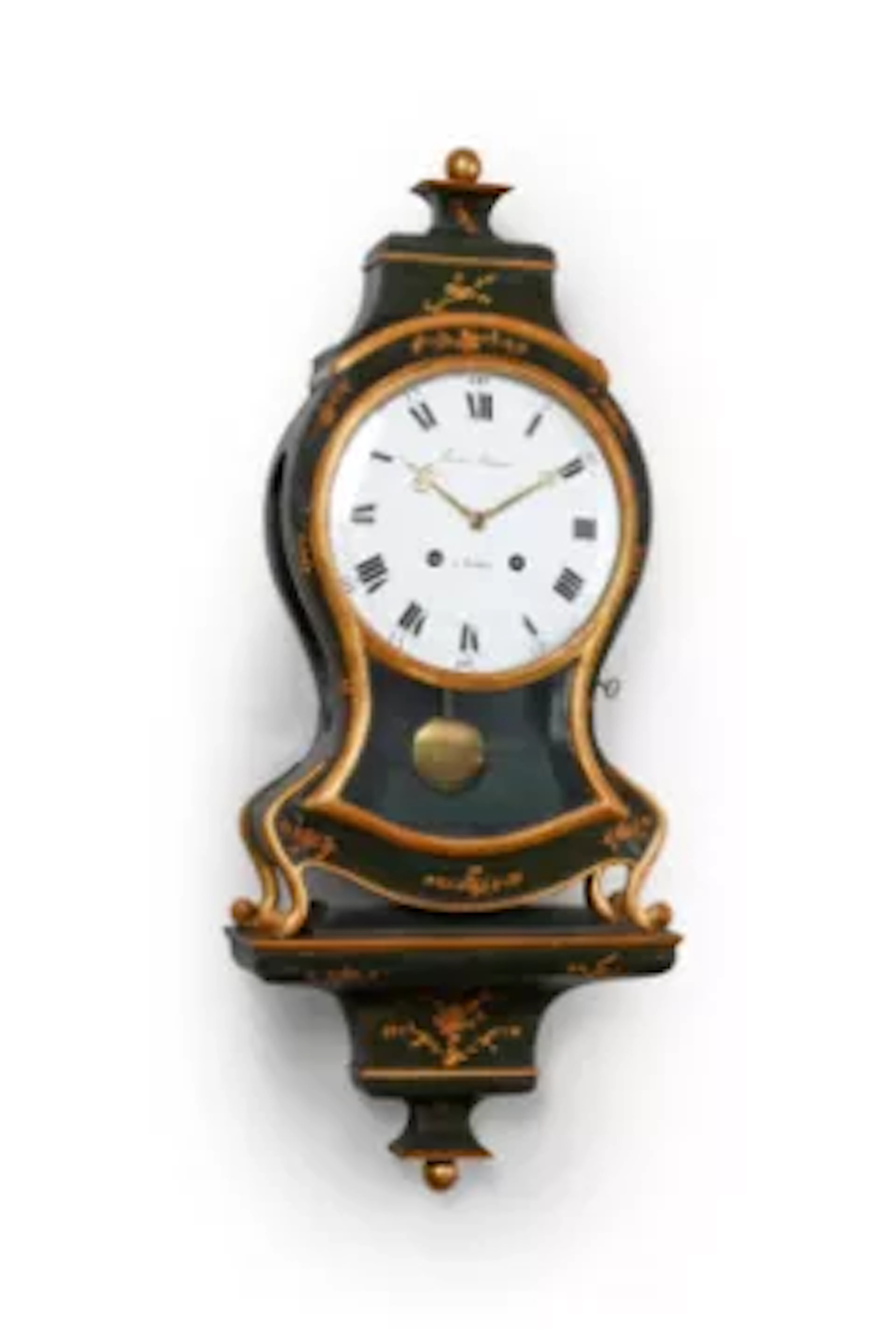 A SWISS NEUCHATEL LOUIS XVI GREEN JAPANNED QUARTER-STRIKING BRACKET