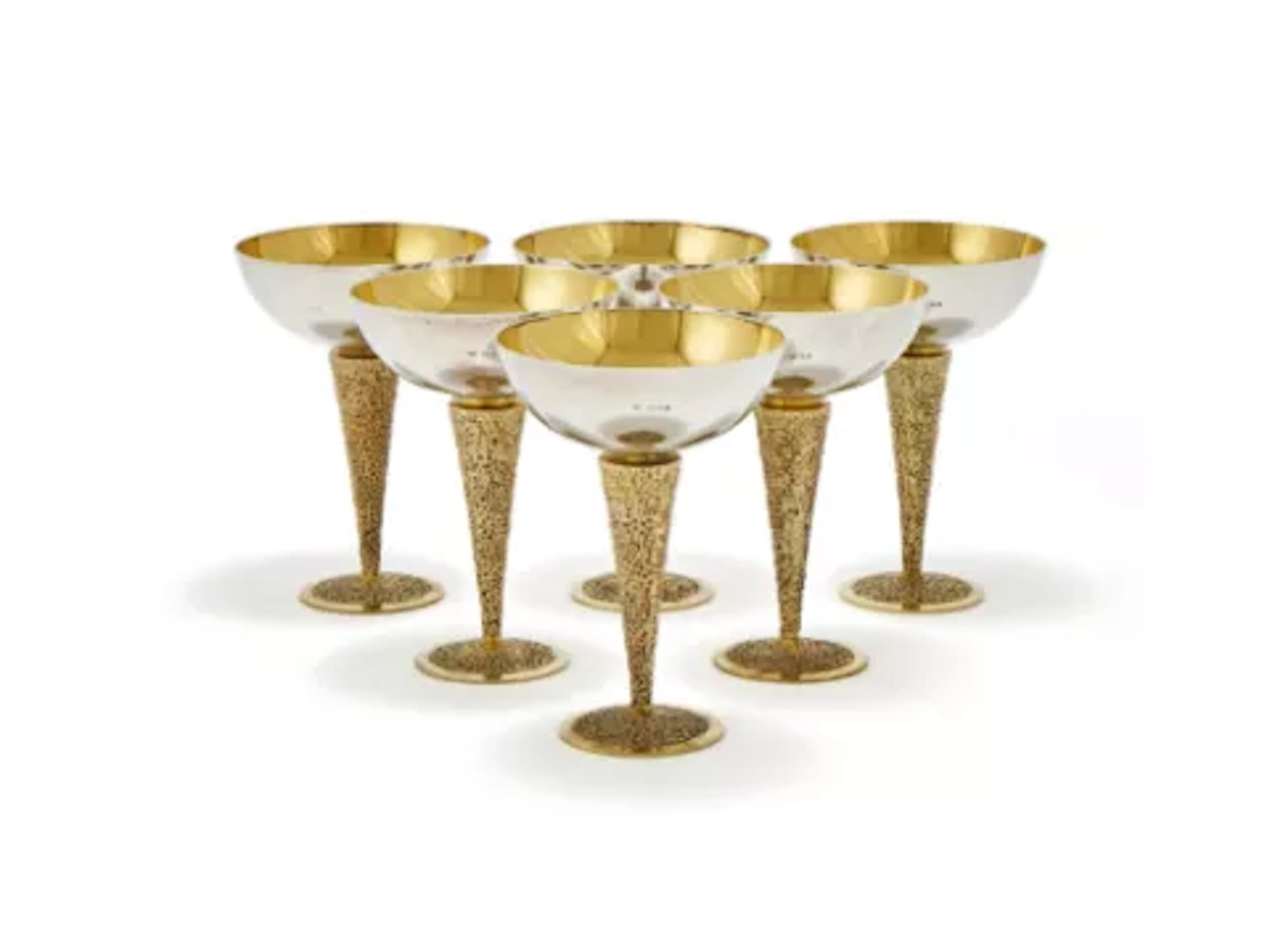 STUART DEVELIN, A SET OF SIX SILVER AND SILVER GILT CHAMPAGNE COUPES
