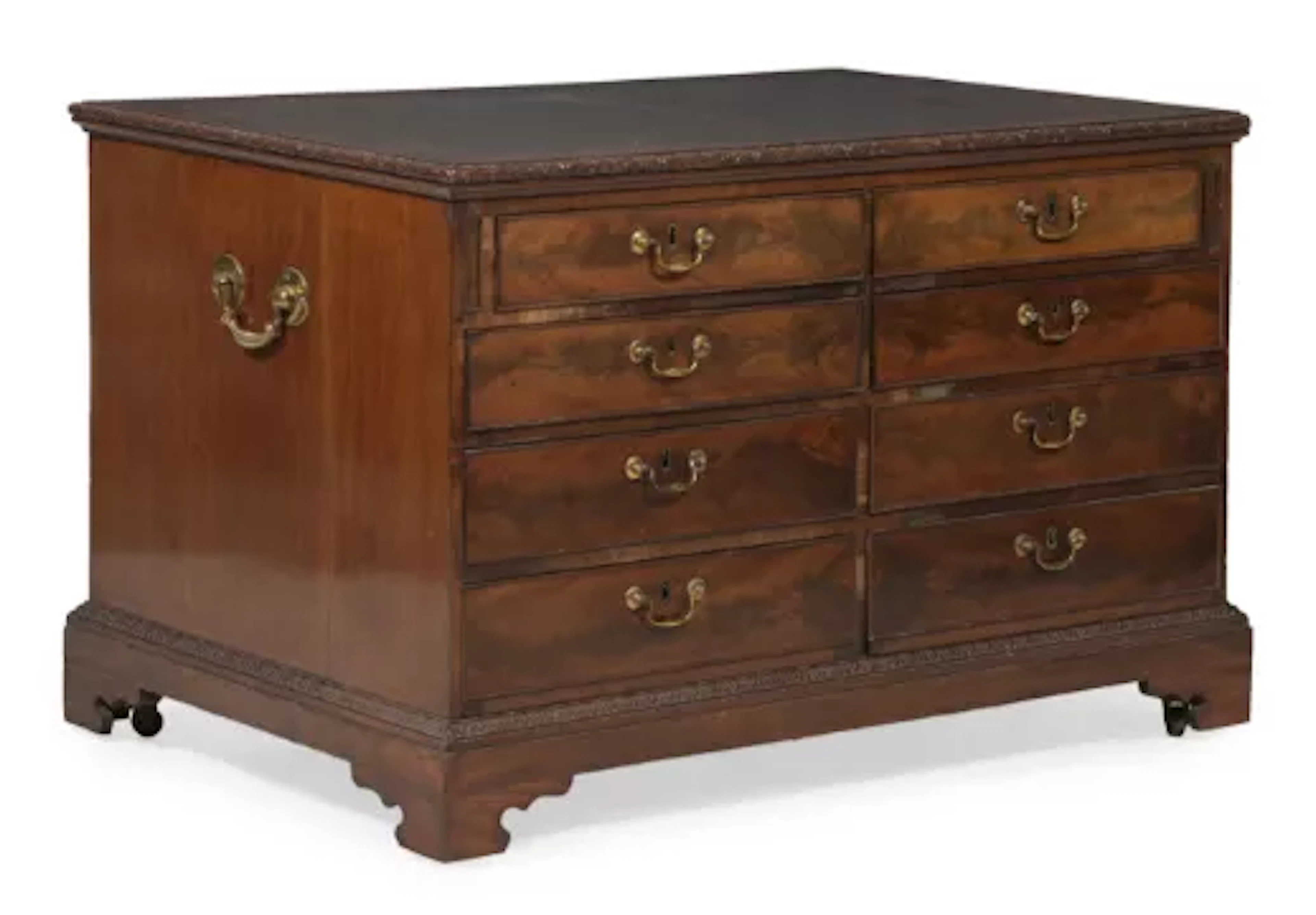 A GEORGE III MAHOGANY LIBRARY CHEST, IN THE MANNER OF THOMAS CHIPPENDALE
