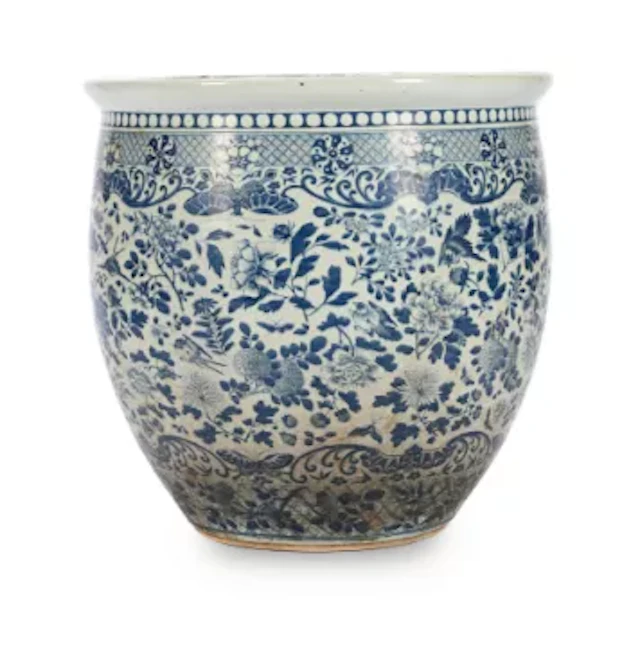 A large Chinese blue and white, fish bowl