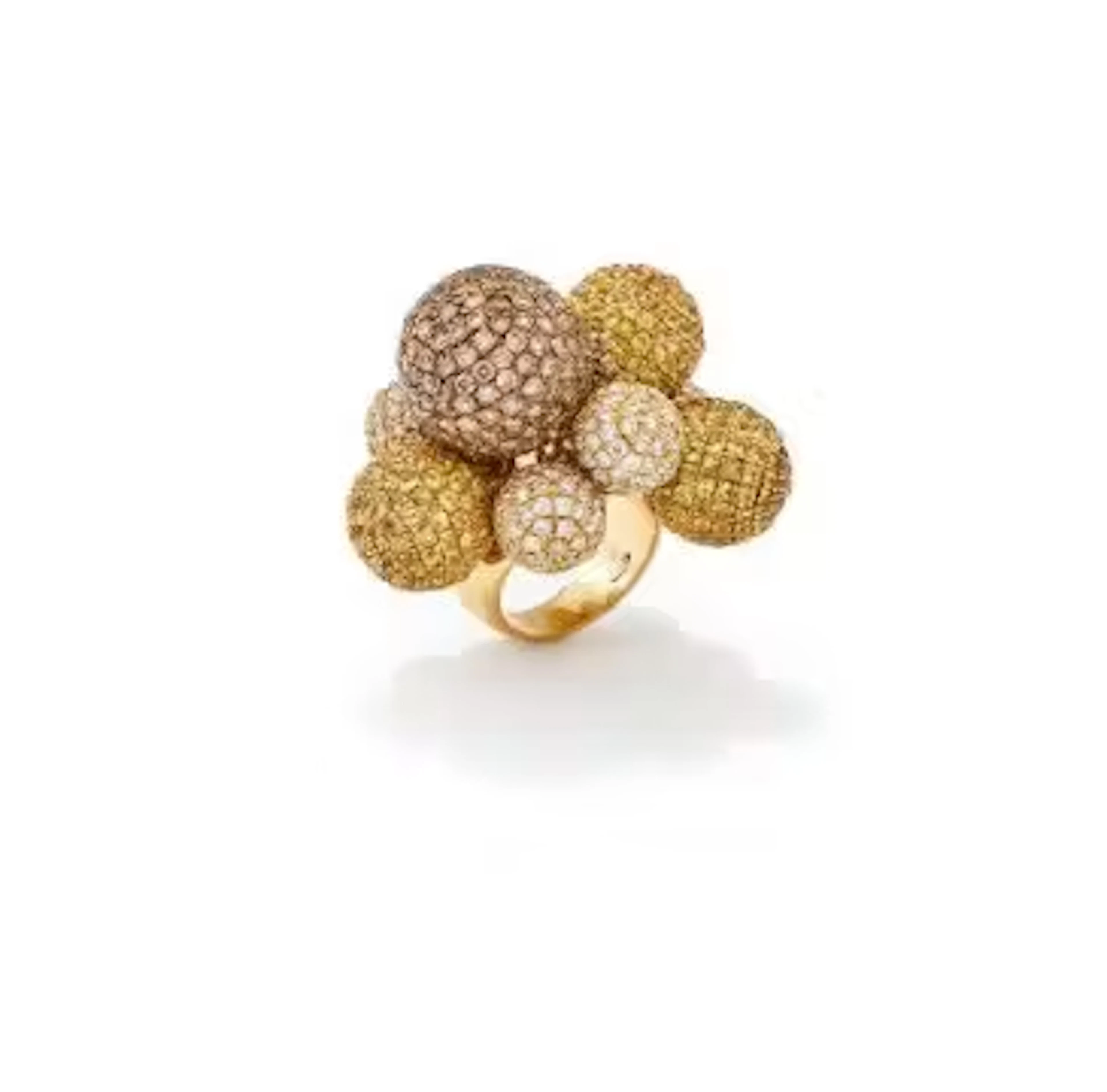 A DIAMOND, BROWN DIAMOND AND YELLOW SAPPHIRE BEAD DRESS RING