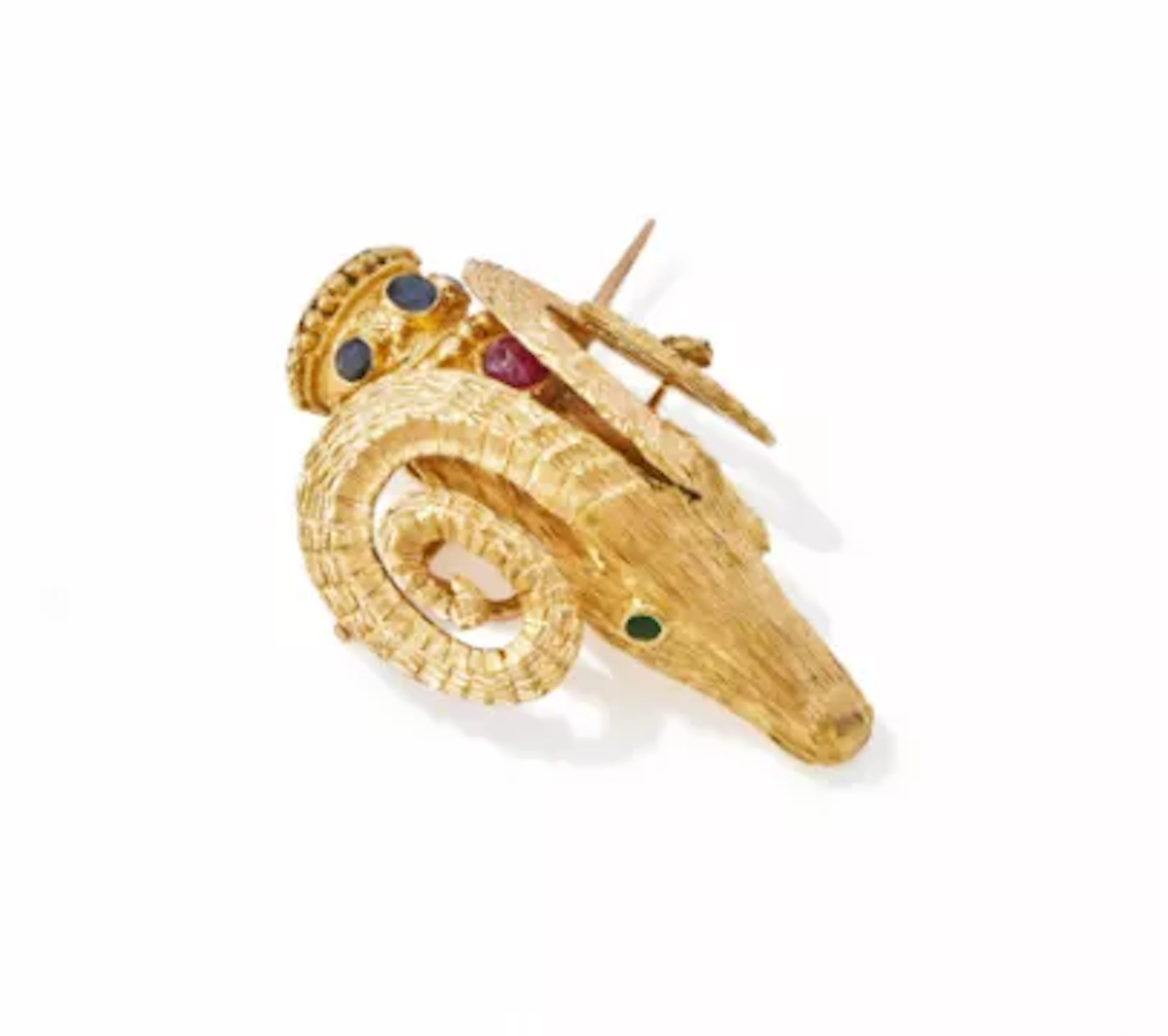 ZOLOTAS, A GEM SET RAM'S HEAD BROOCH