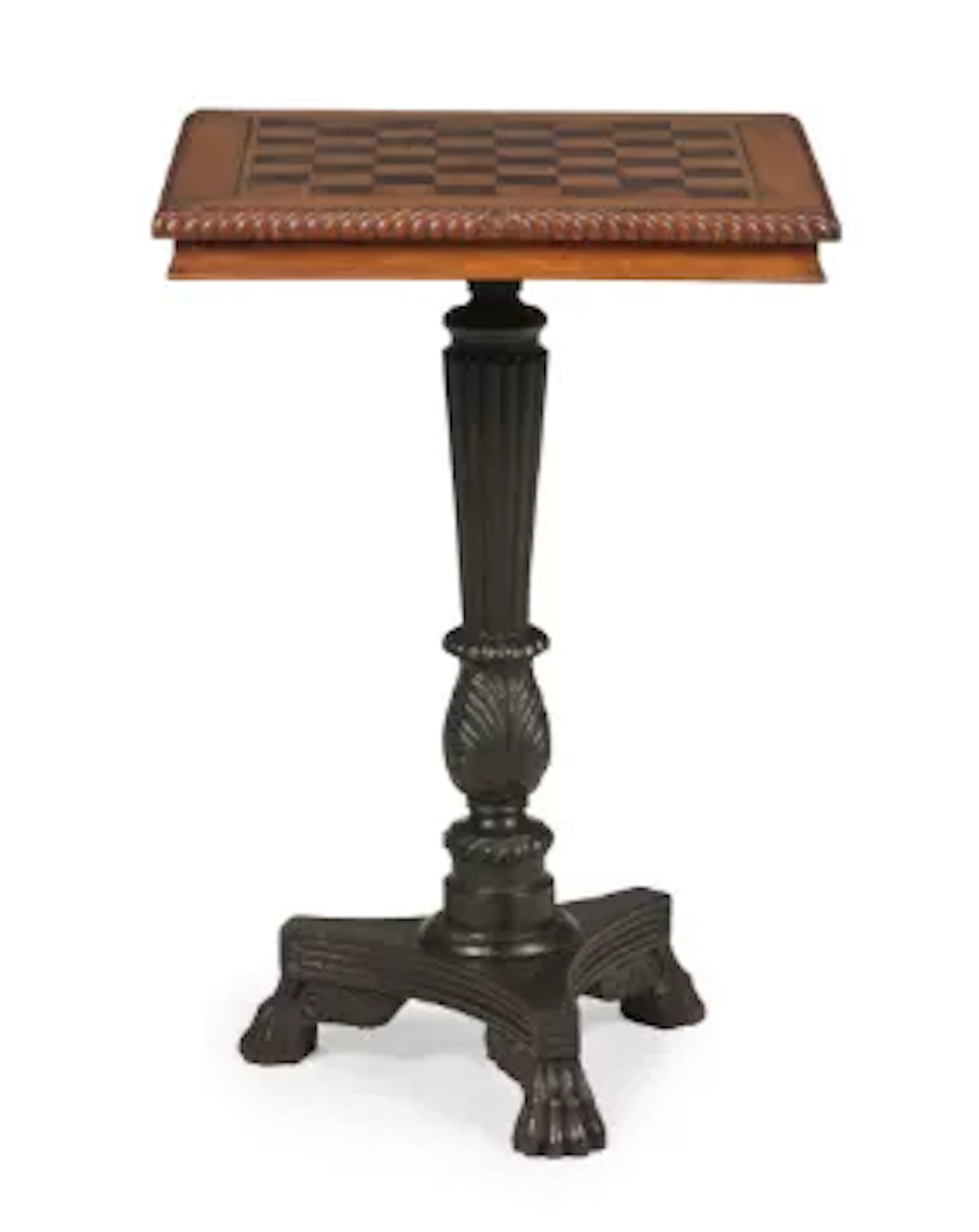 Y AN ANGLO INDIAN SOLID SATINWOOD, PARQUETRY AND EBONISED PEDESTAL