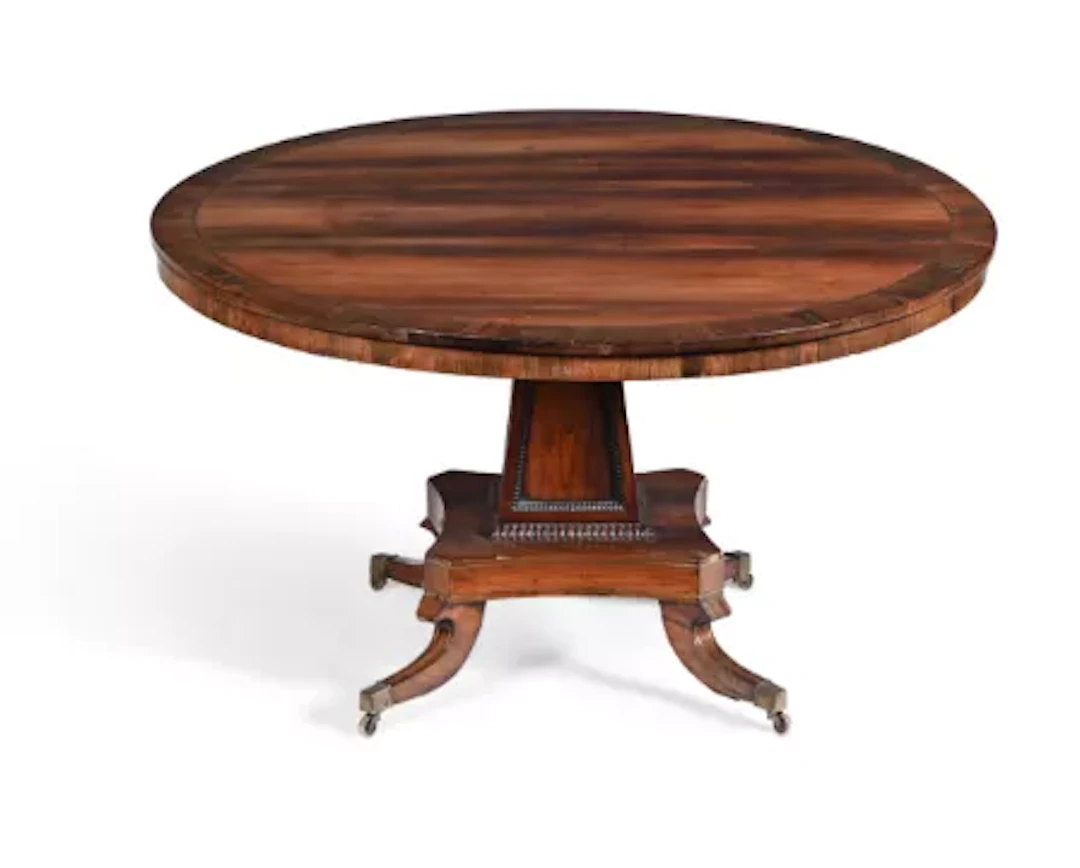 Y A REGENCY ROSEWOOD AND BRASS MARQUETRY CENTRE TABLE, IN THE MANNER