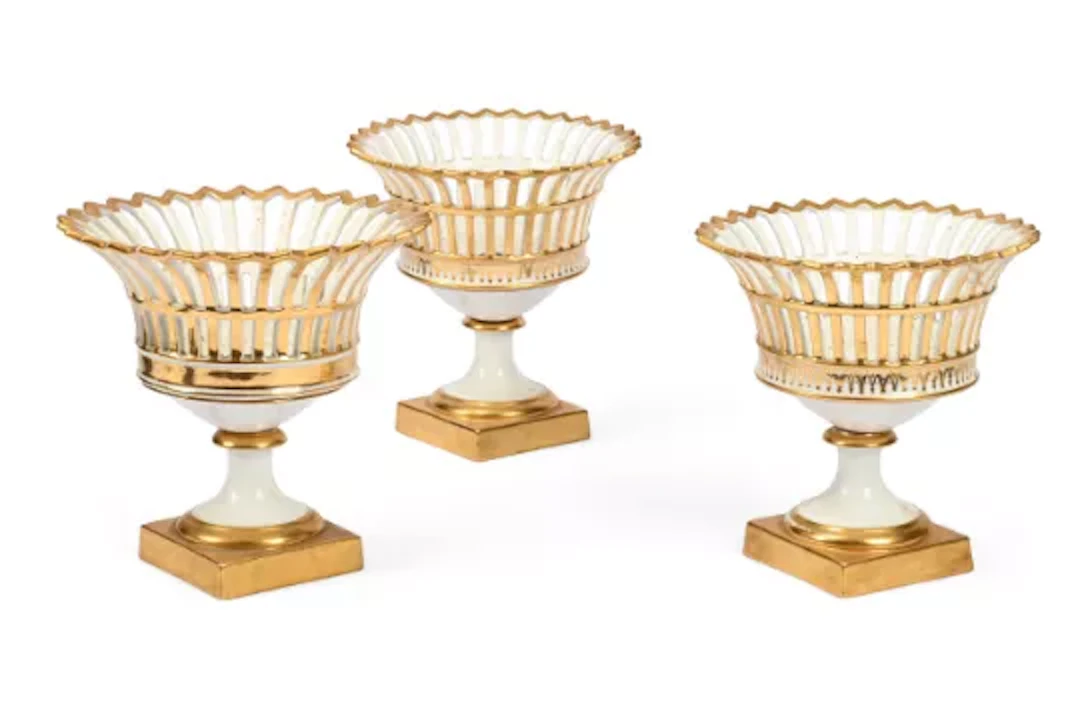 TWO PARIS PORCELAIN (DARTE FRERES) PEDESTAL BASKETS, 19TH CENTURY