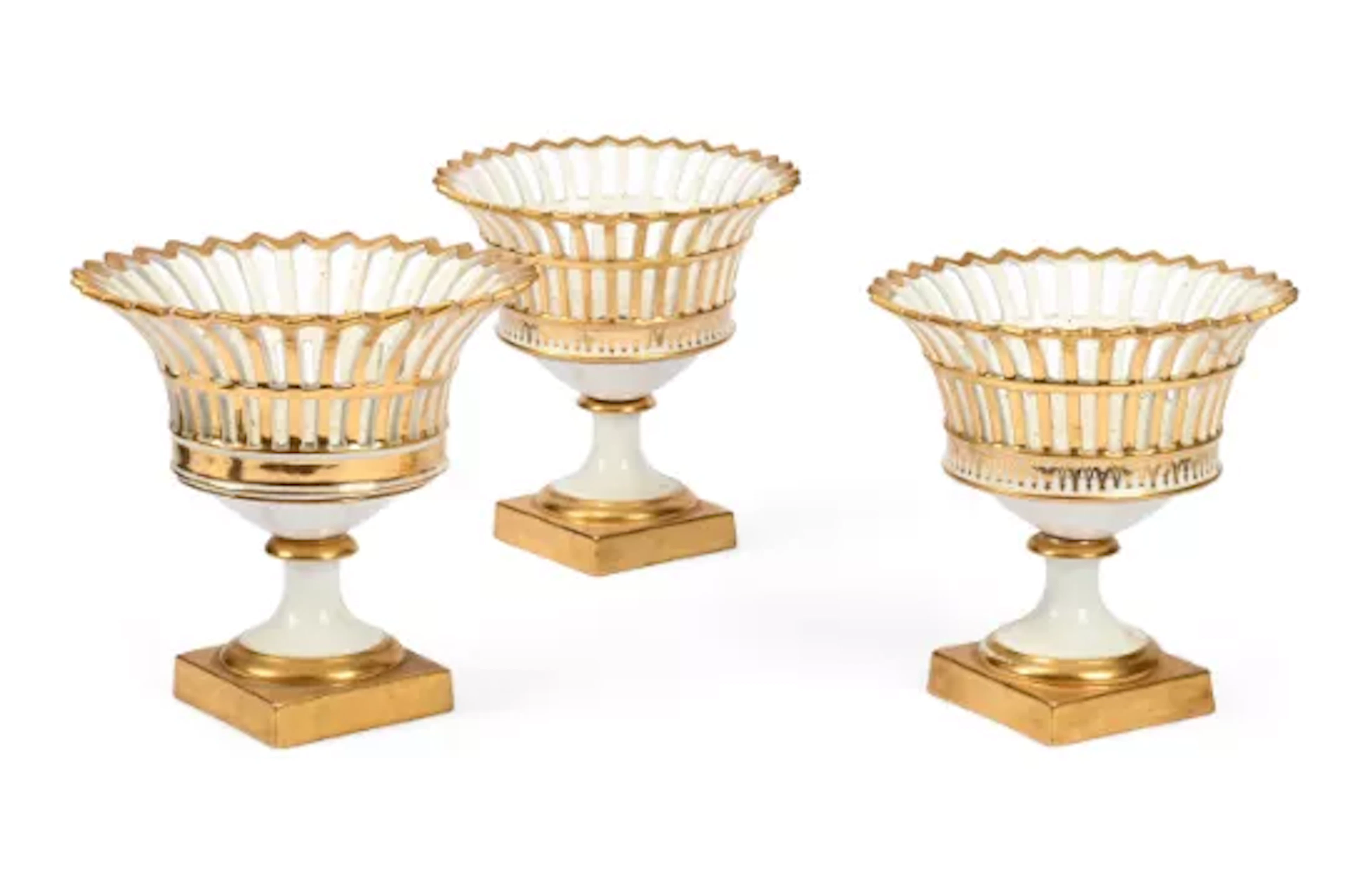 TWO PARIS PORCELAIN (DARTE FRERES) PEDESTAL BASKETS, 19TH CENTURY