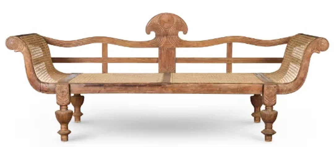 ‡ A CEYLONESE HARDWOOD AND CANED SOFA, CIRCA 1900