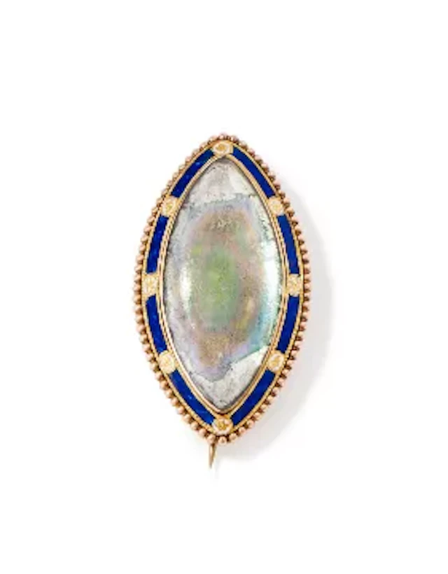 A GEORGE III AND LATER ENAMEL BROOCH